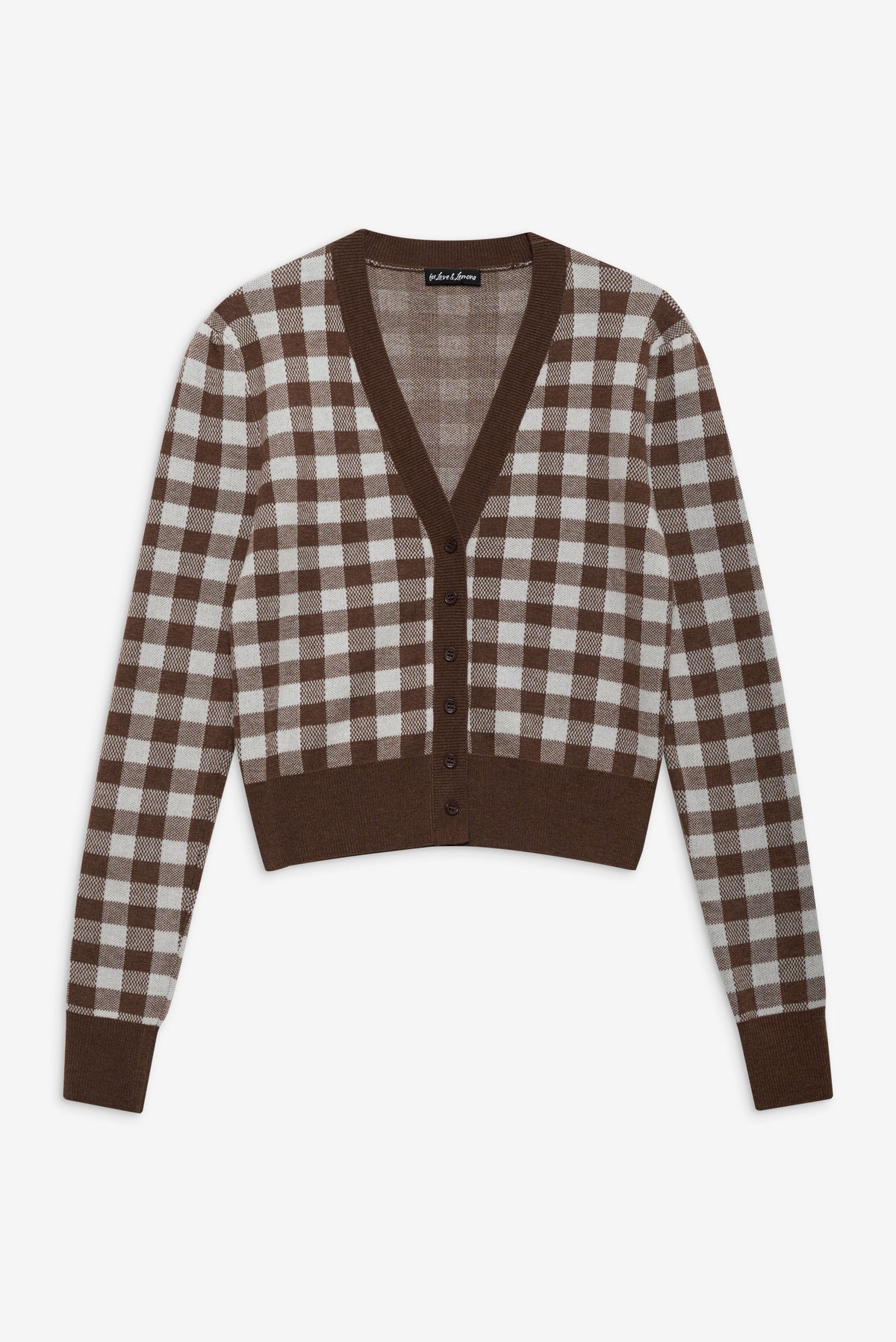Gingham Knit Cardigan - Brown