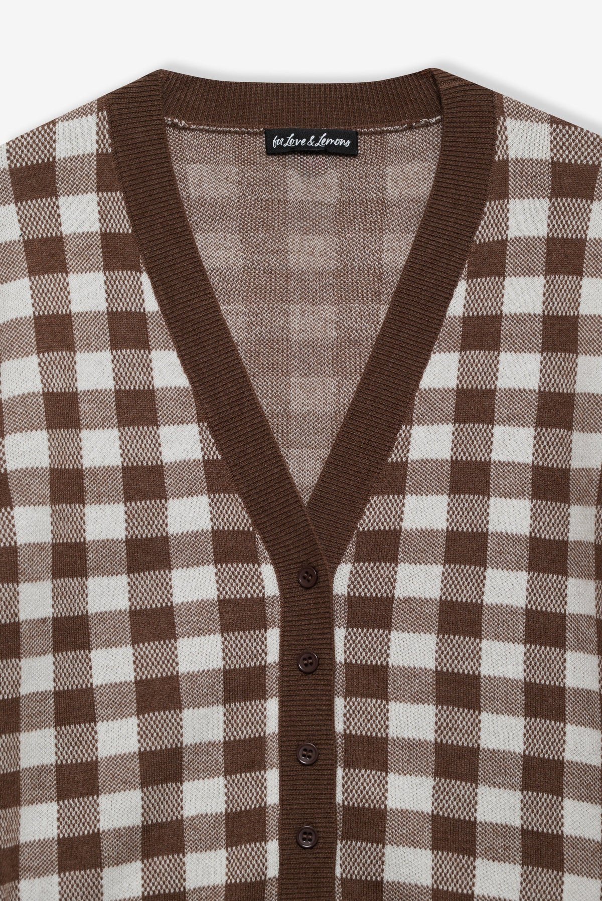 Gingham Knit Cardigan - Brown