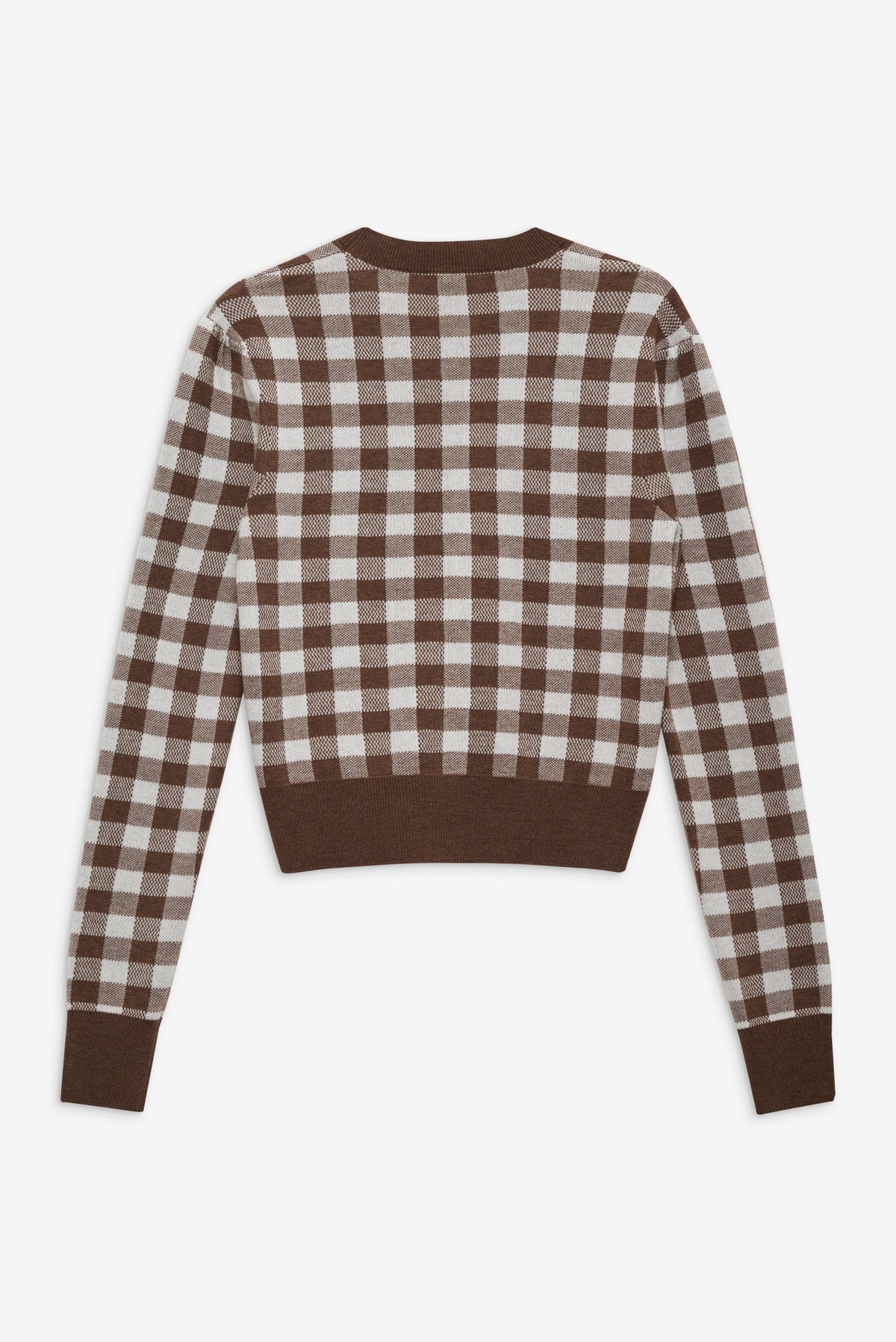 Gingham Knit Cardigan - Brown