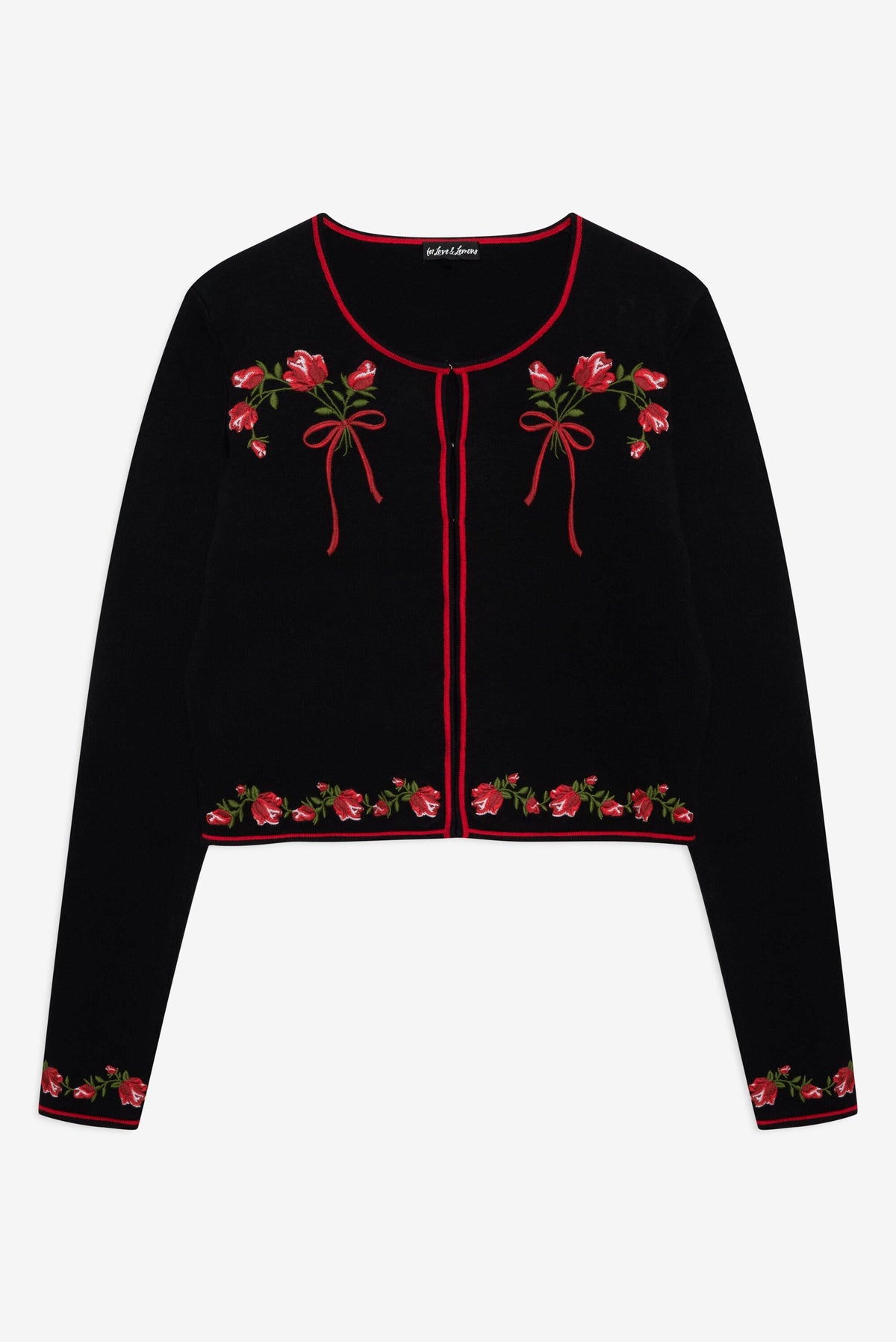 Rose Waltz Embroidered Knit Cardigan - Black