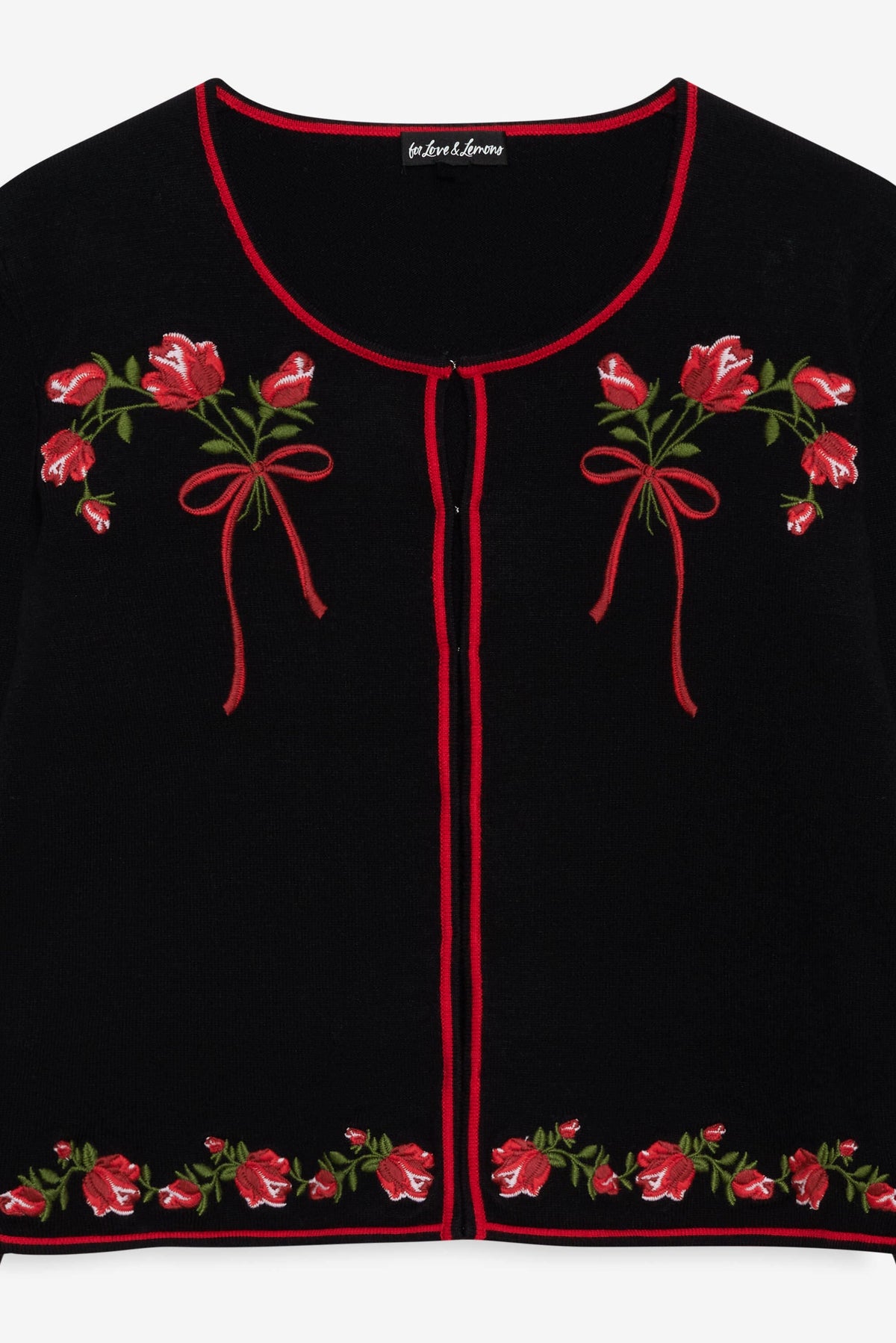 Rose Waltz Embroidered Knit Cardigan - Black
