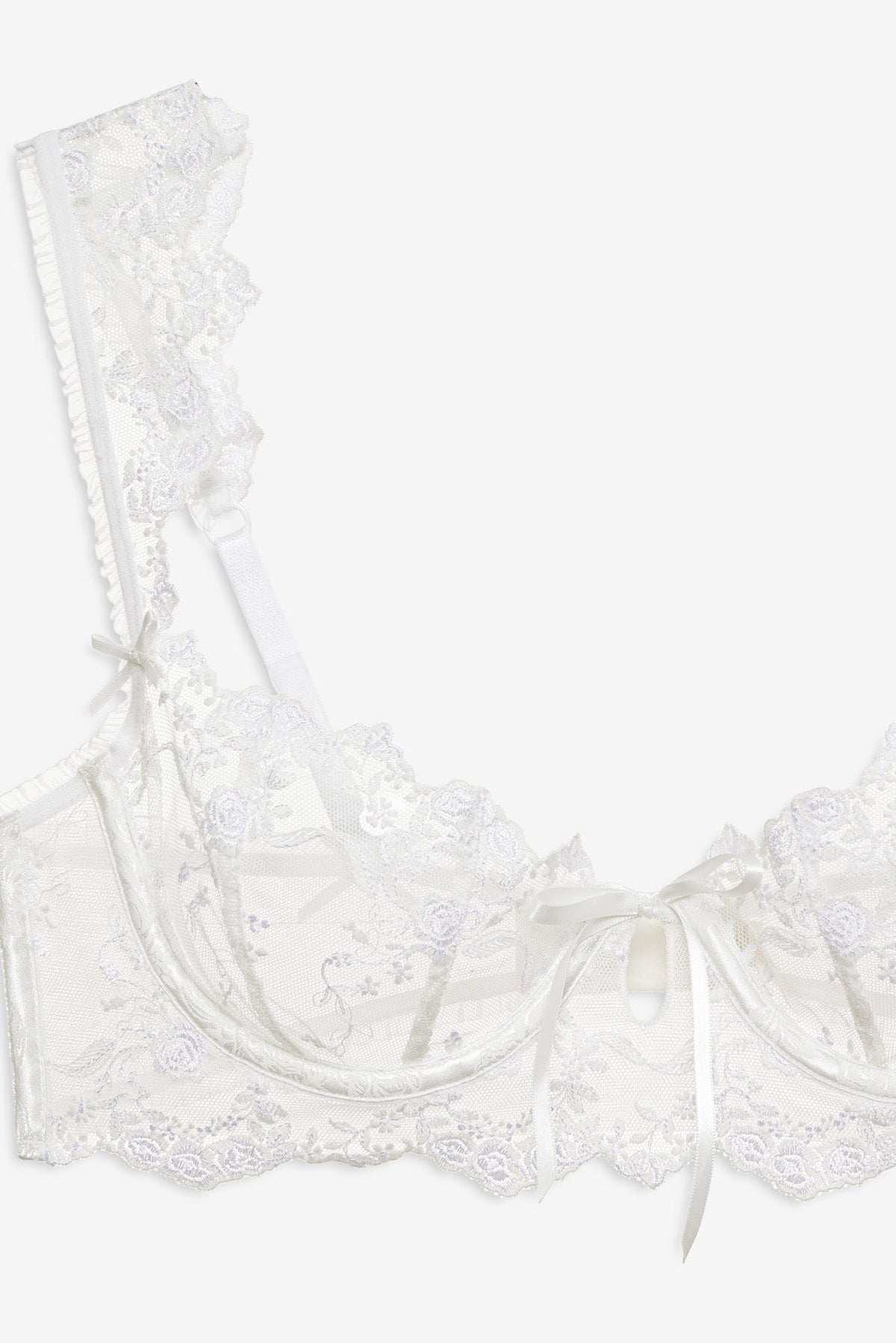Lattice Bows Underwire Bra - White