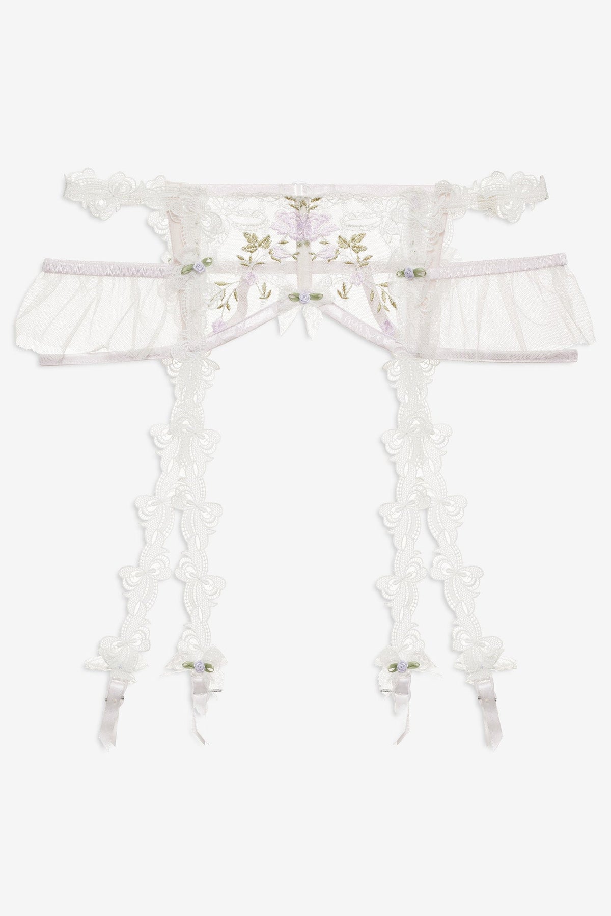 Lattice Bows Garter Belt - White