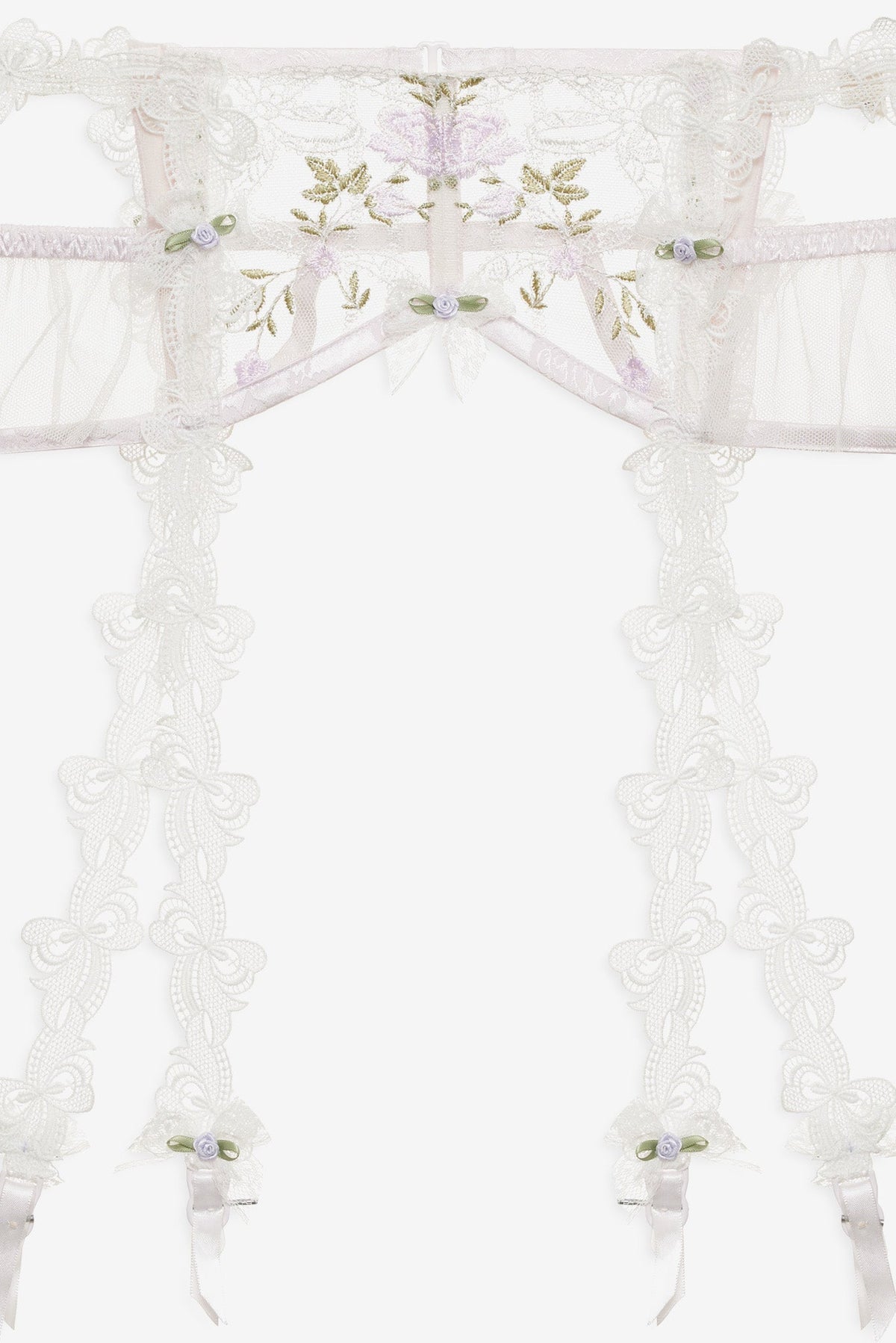 Lattice Bows Garter Belt - White