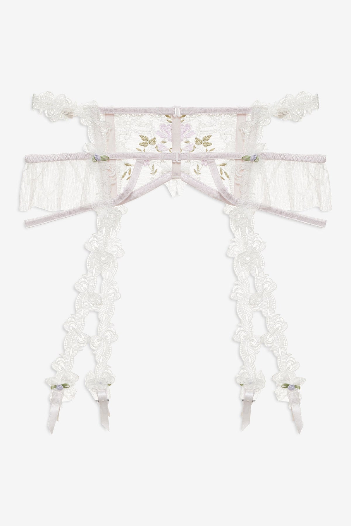 Lattice Bows Garter Belt - White