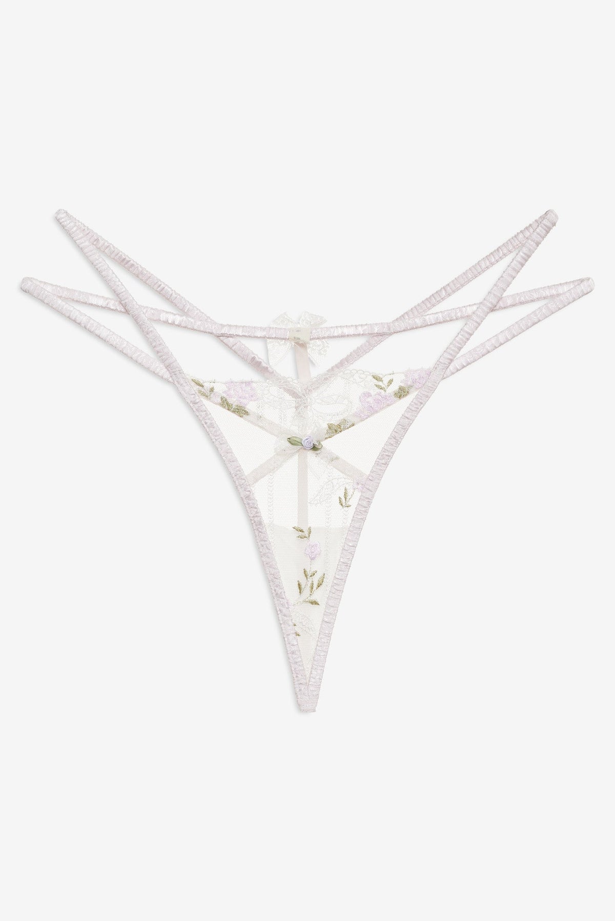 Lattice Bows Thong Panty - White