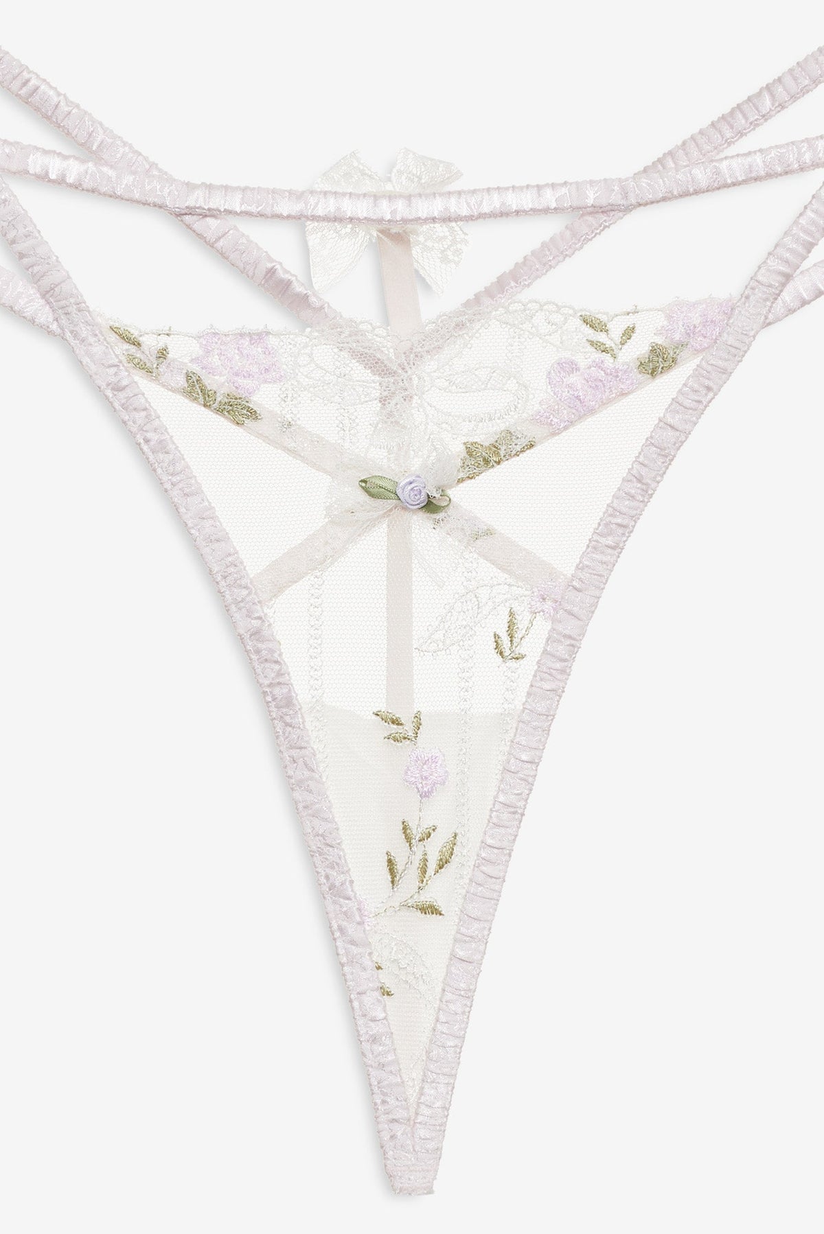 Lattice Bows Thong Panty - White