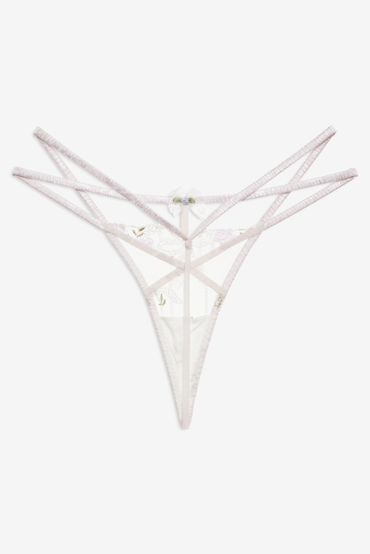 Lattice Bows Thong Panty - White