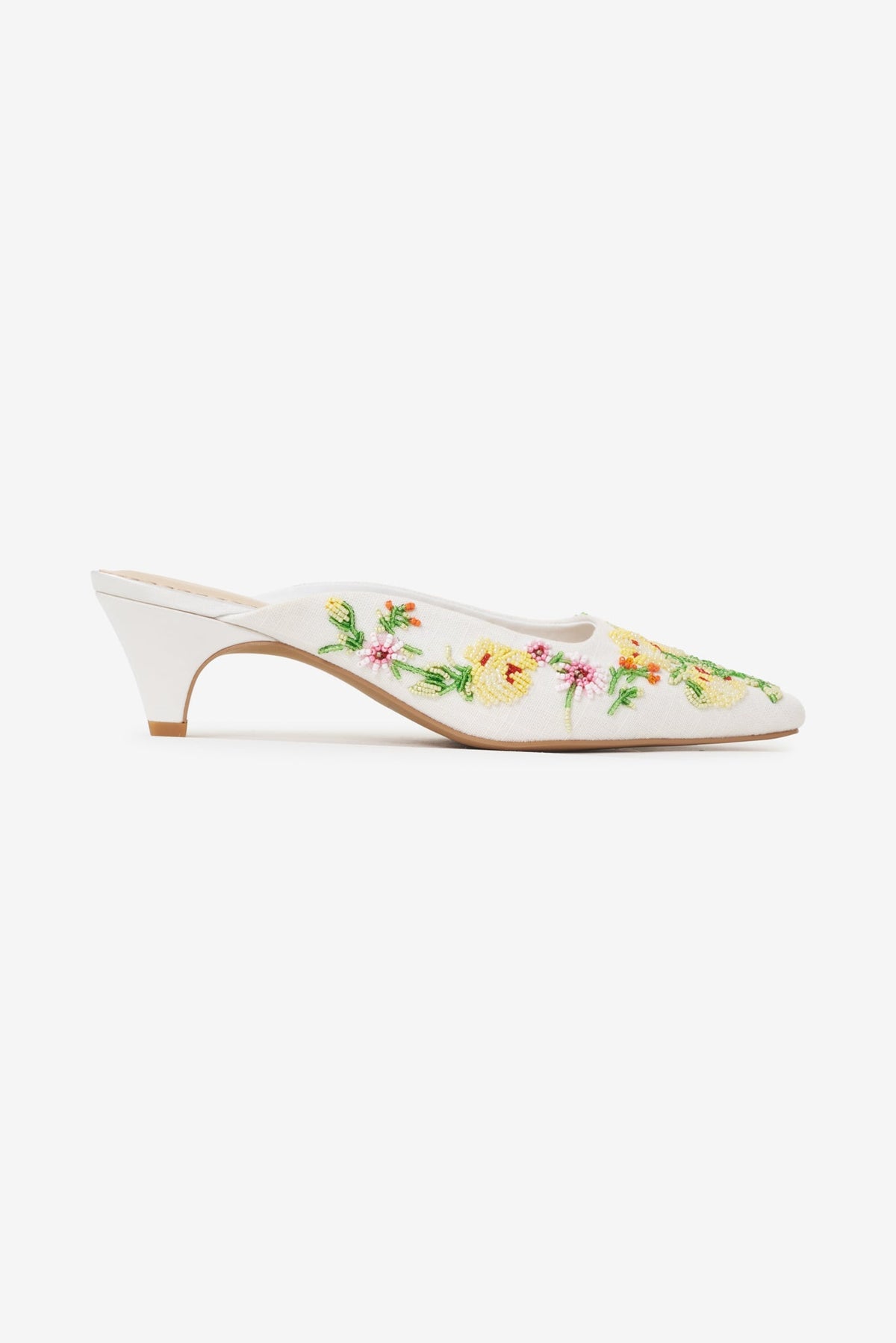 Elodie Floral Beaded Mule - White