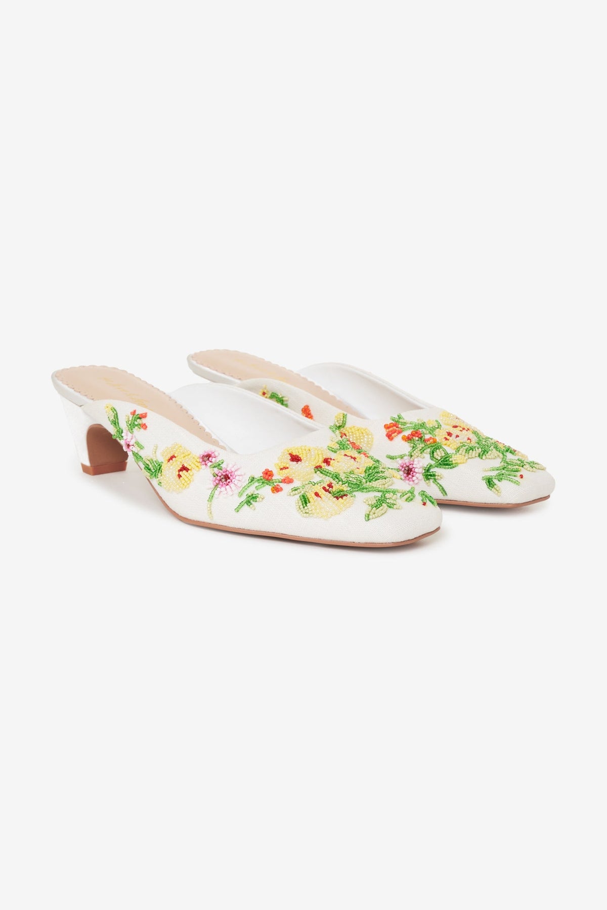 Elodie Floral Beaded Mule - White