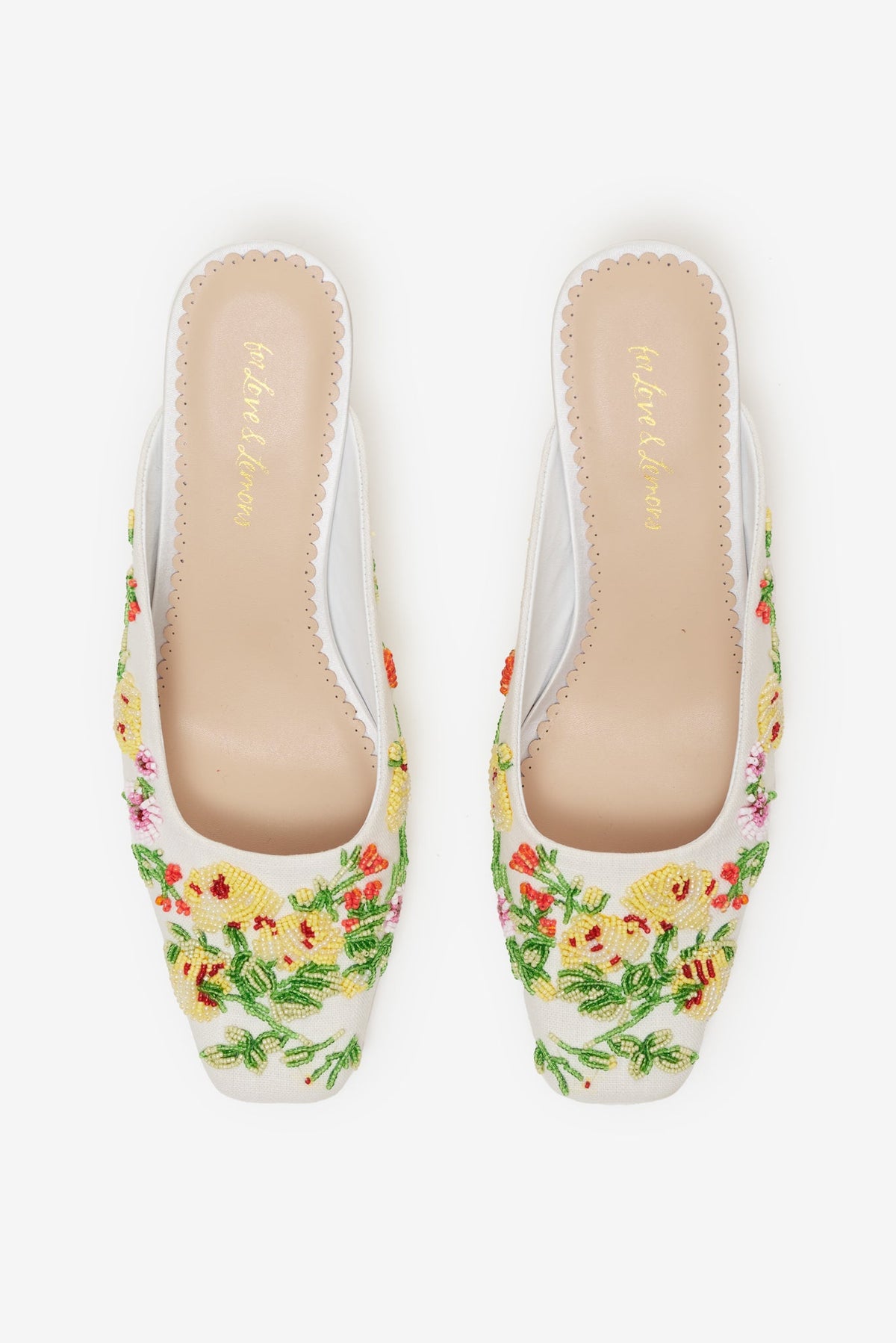 Elodie Floral Beaded Mule - White
