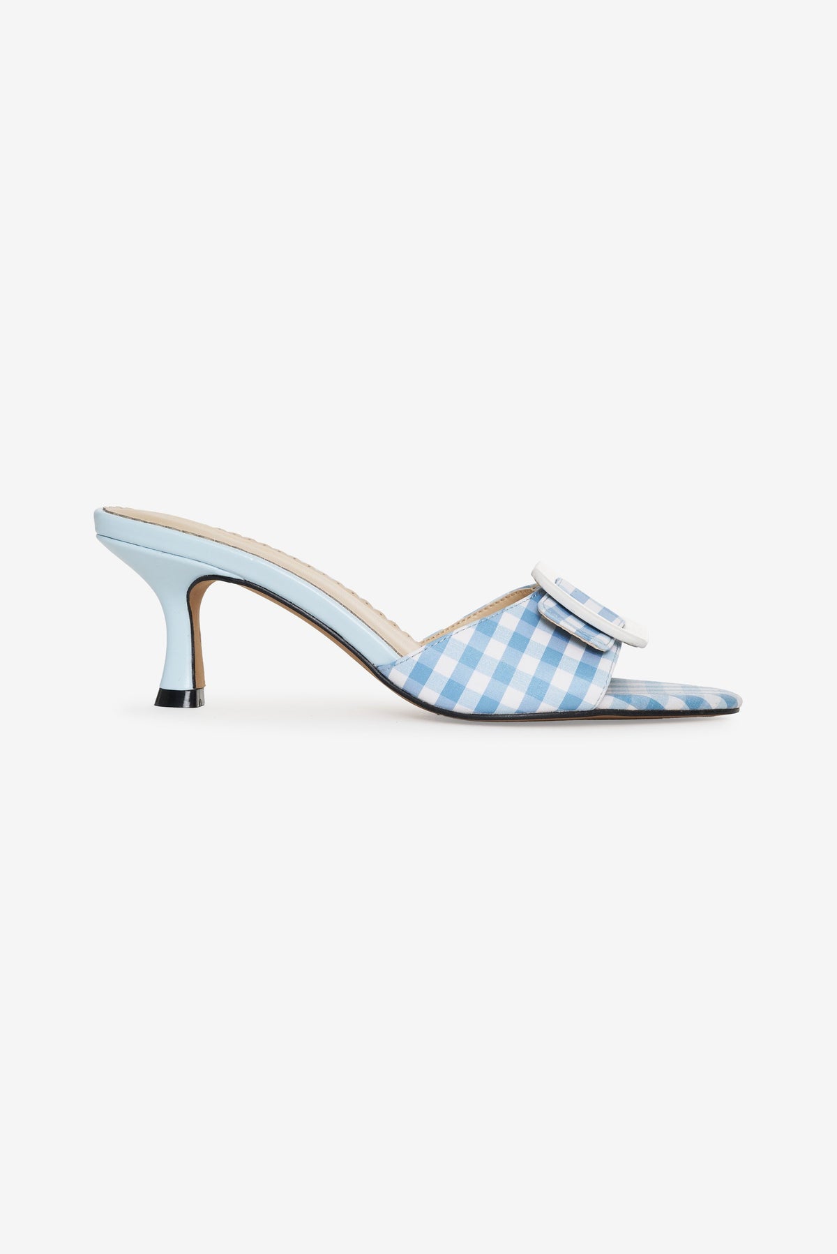 Eloise Gingham Buckle Mule - Blue