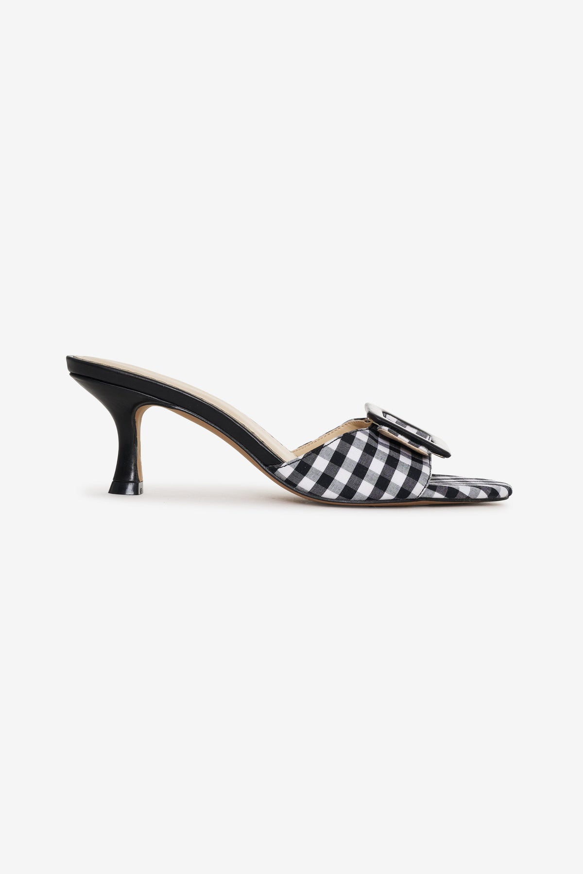 Eloise Gingham Buckle Mule - Black