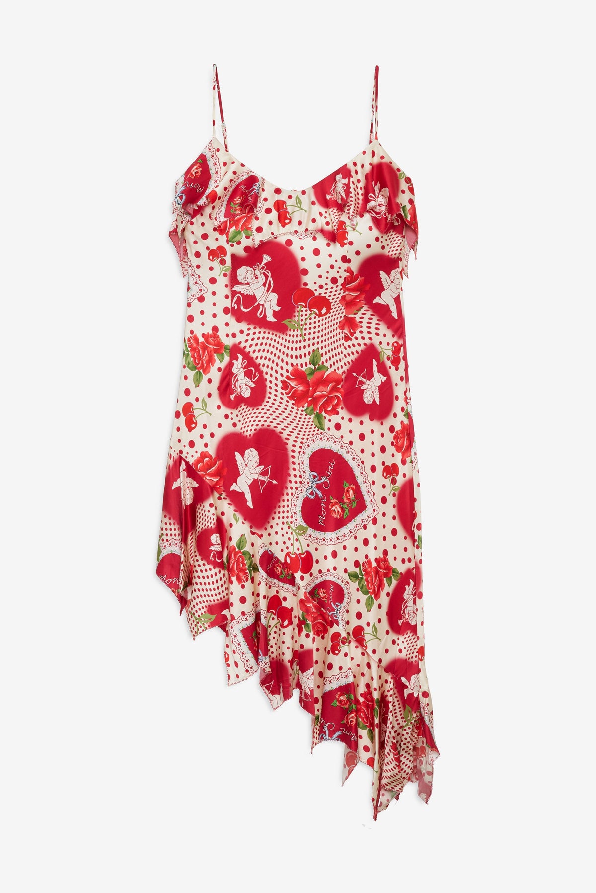 Cupid Dot Asymmetrical Midi Dress - Red