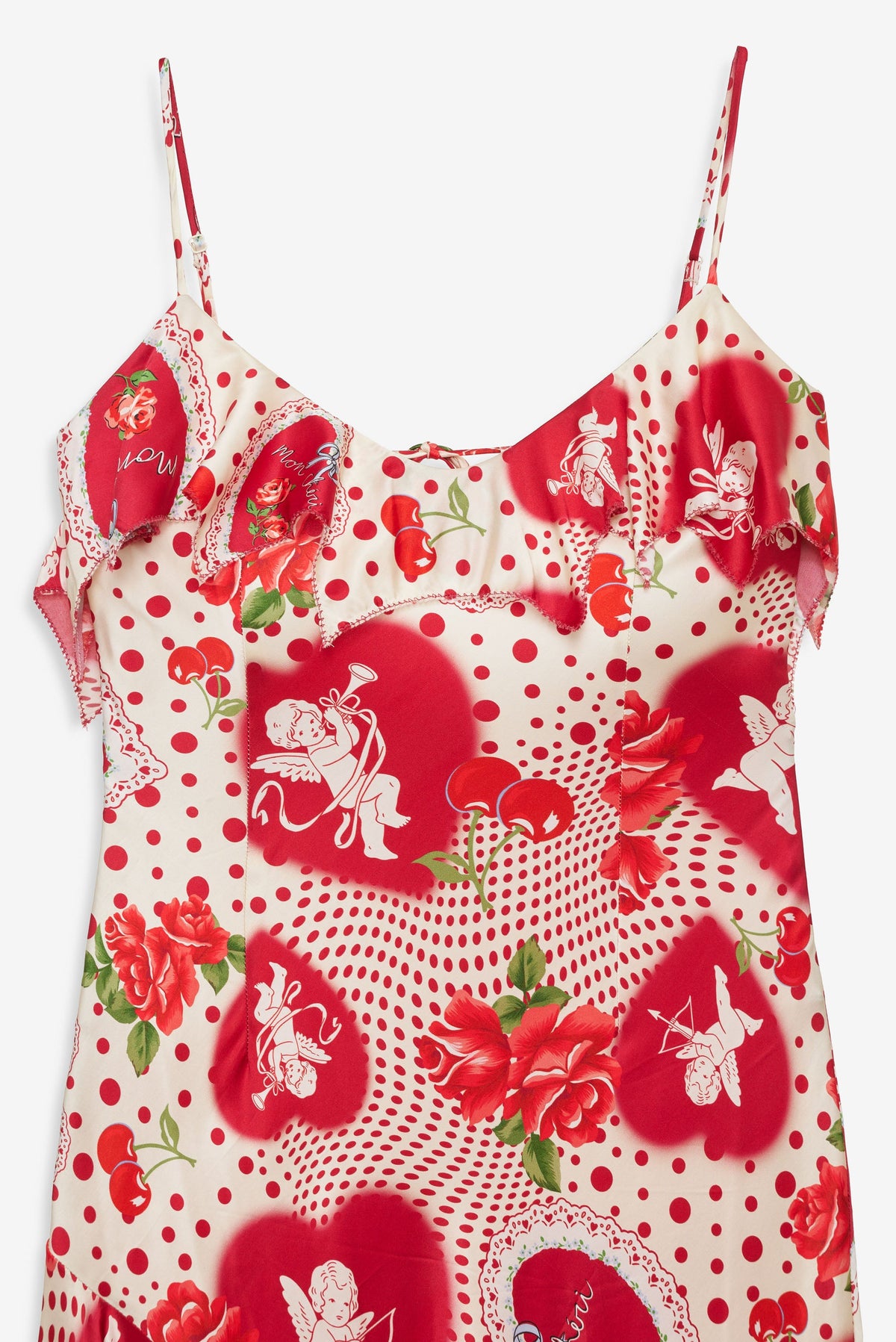 Cupid Dot Asymmetrical Midi Dress - Red
