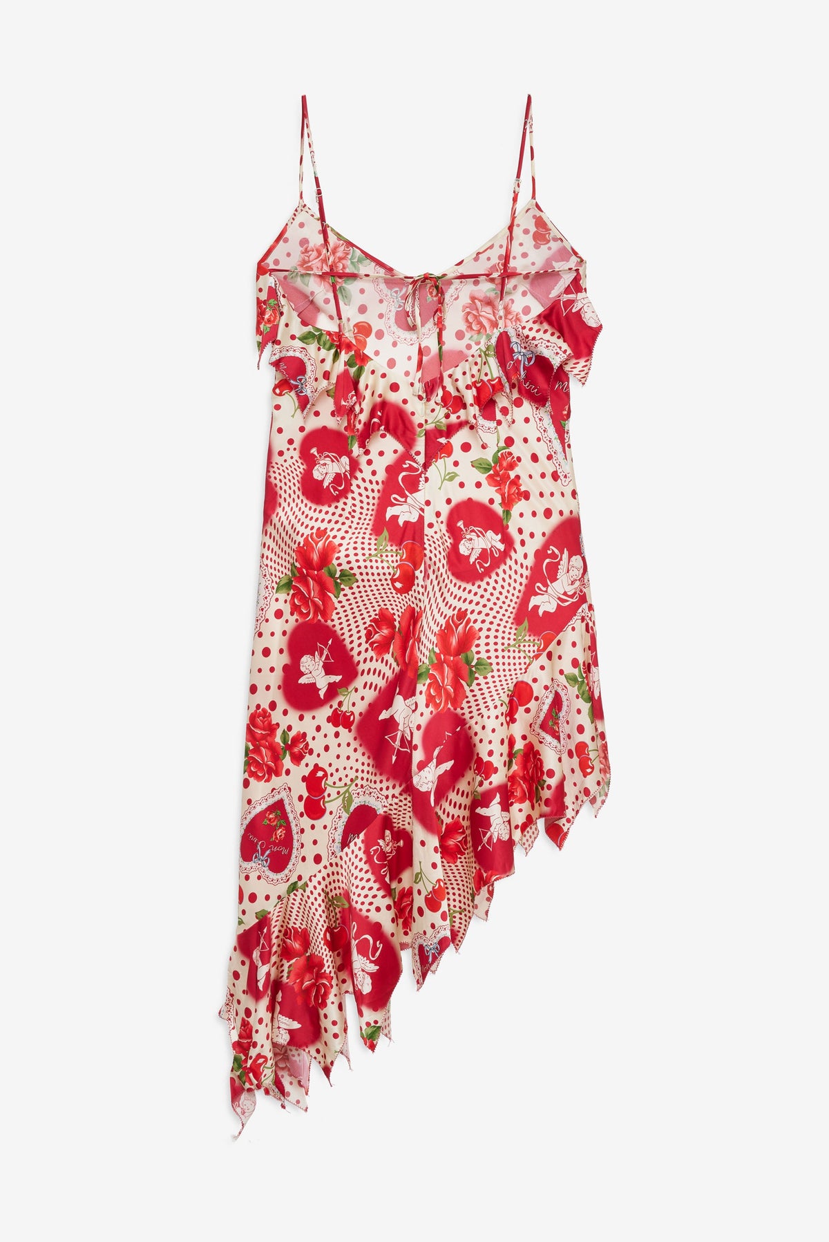 Cupid Dot Asymmetrical Midi Dress - Red