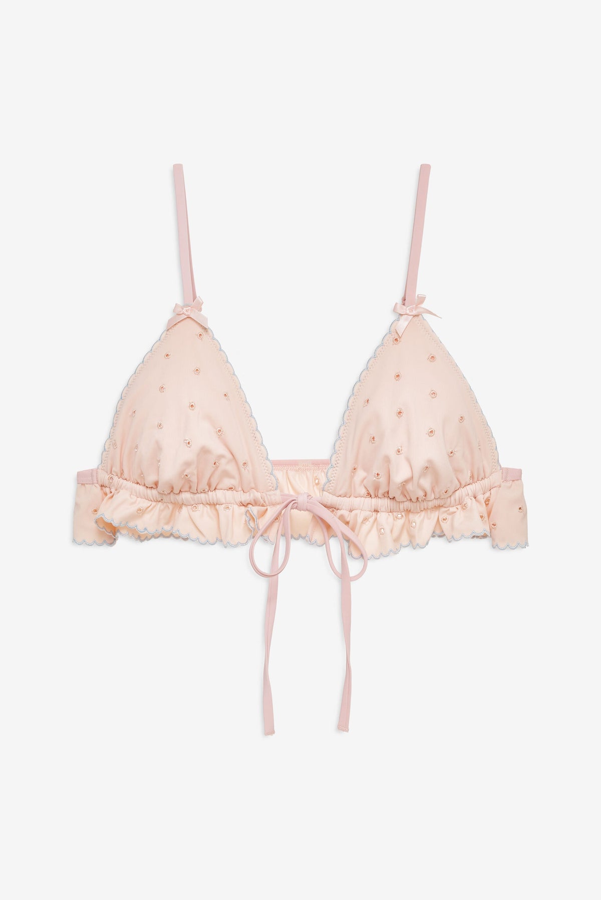 Eyelet Dot Ruffle Bikini Top - Peach