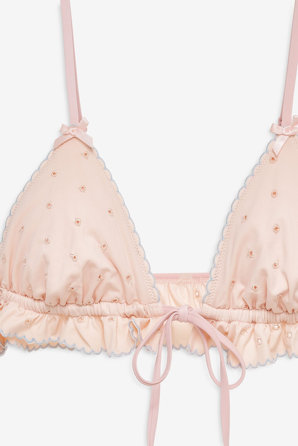 Eyelet Dot Ruffle Bikini Top - Peach