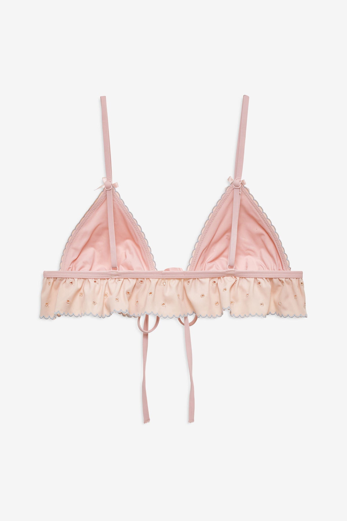 Eyelet Dot Ruffle Bikini Top - Peach