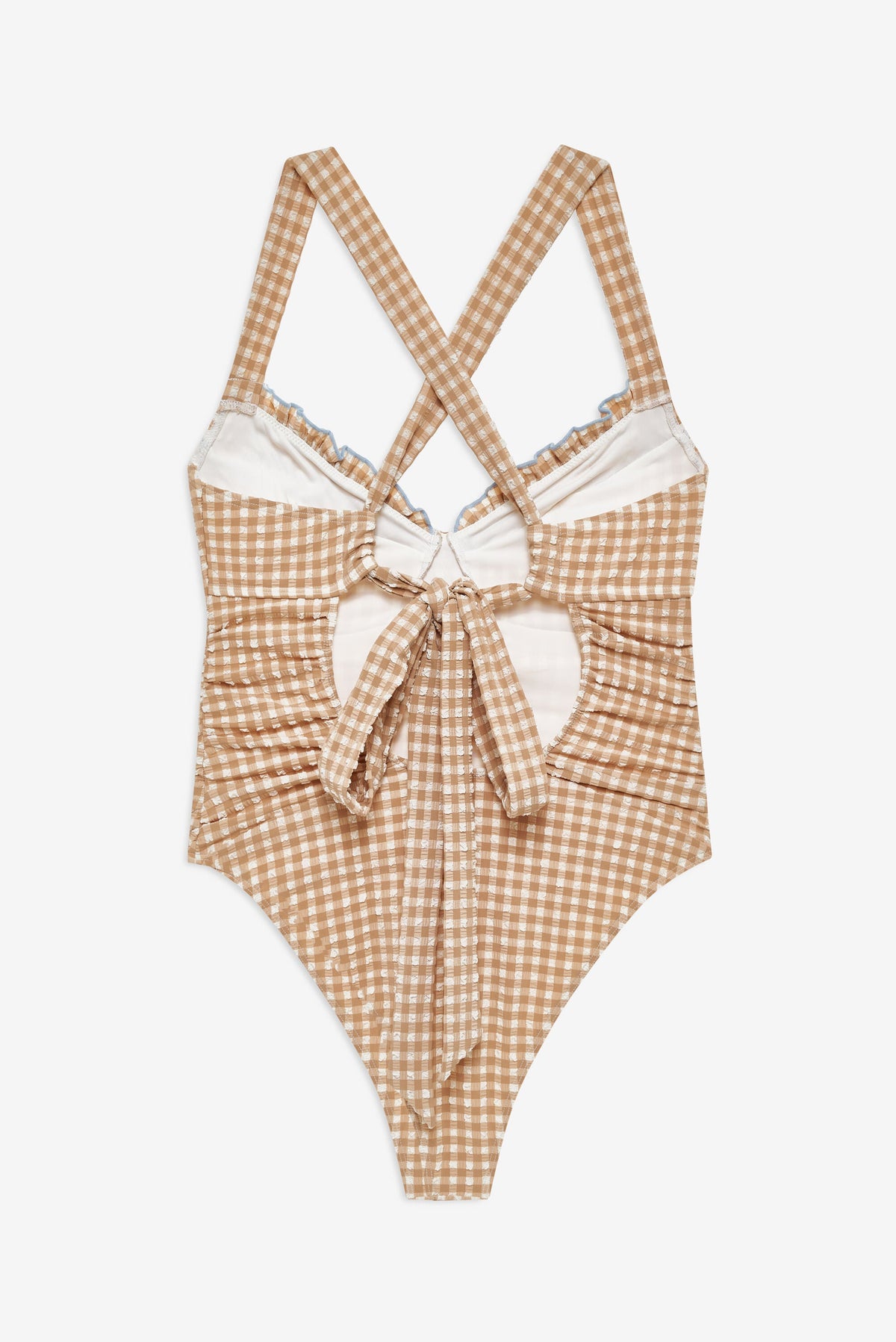 Puckered Gingham One Piece - Tan