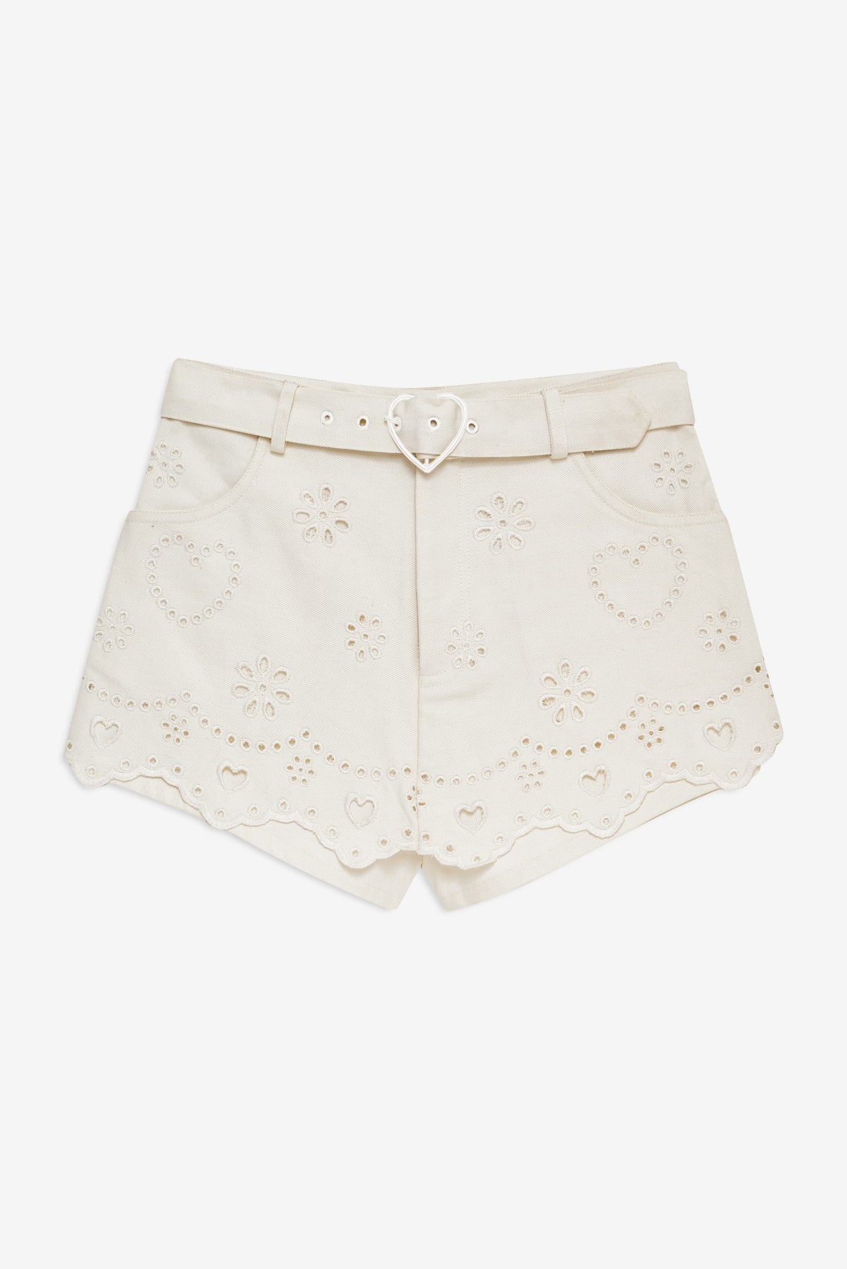 Heart Eyelet Denim Skort - White