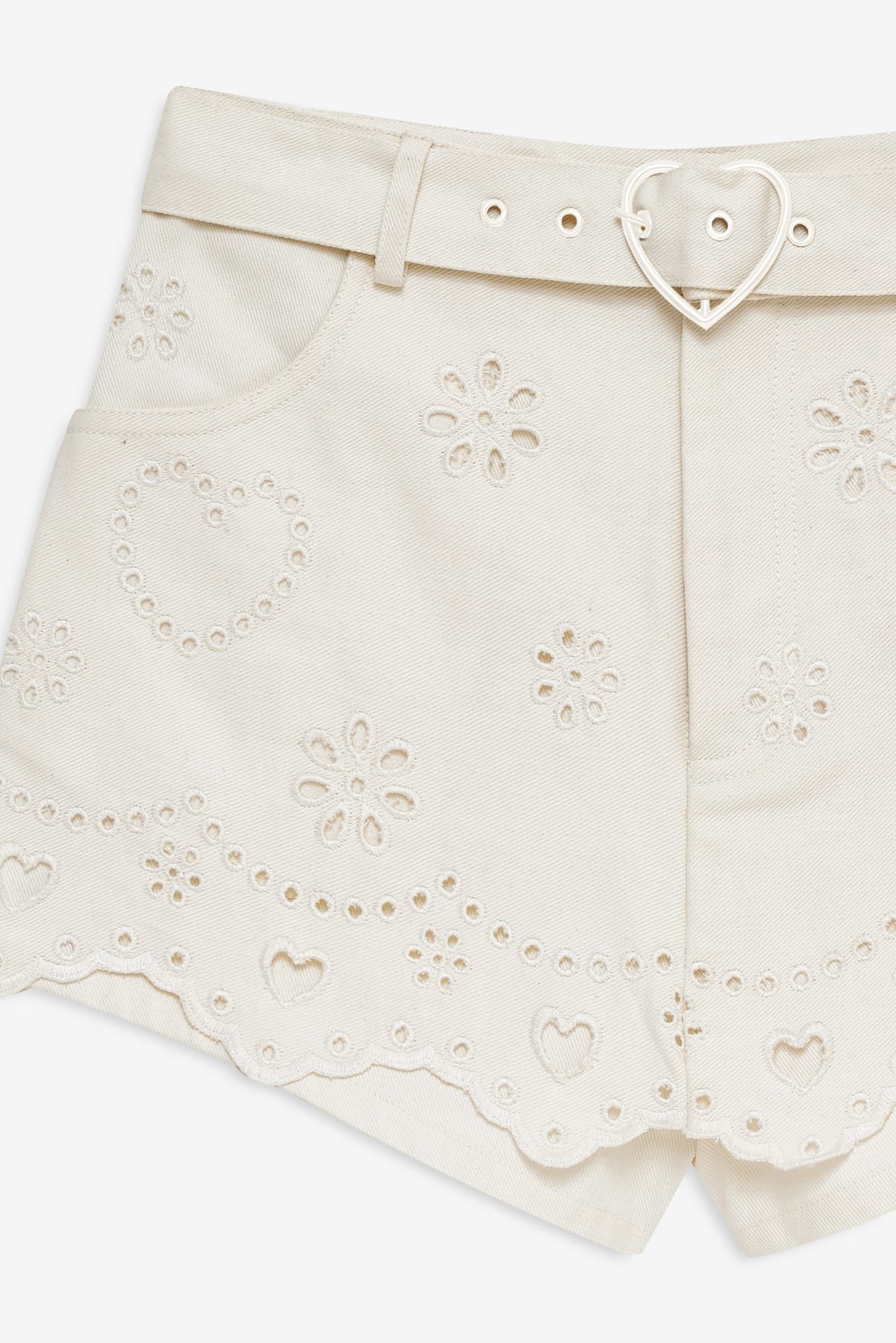 Heart Eyelet Denim Skort - White