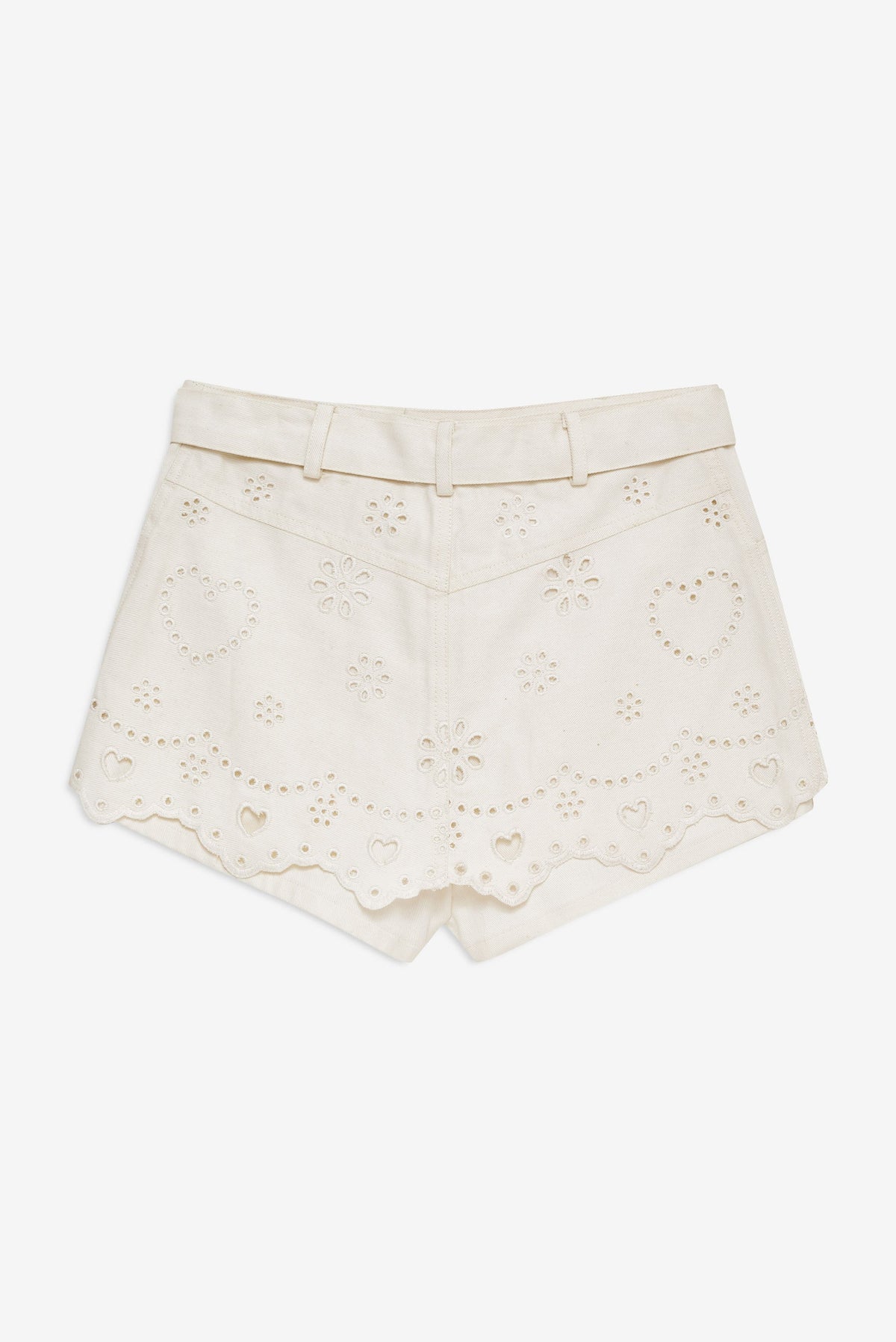 Heart Eyelet Denim Skort - White