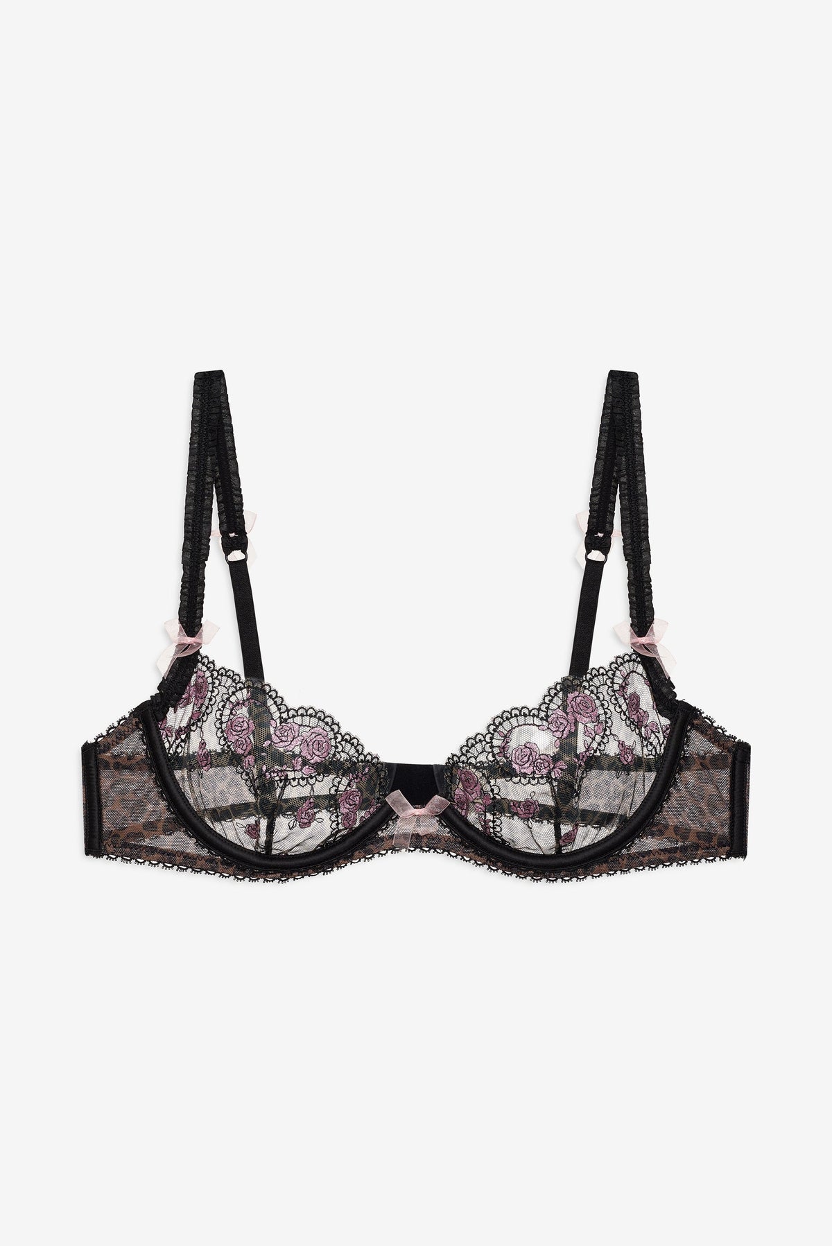 Cheetah Hearts Underwire Bra - Black