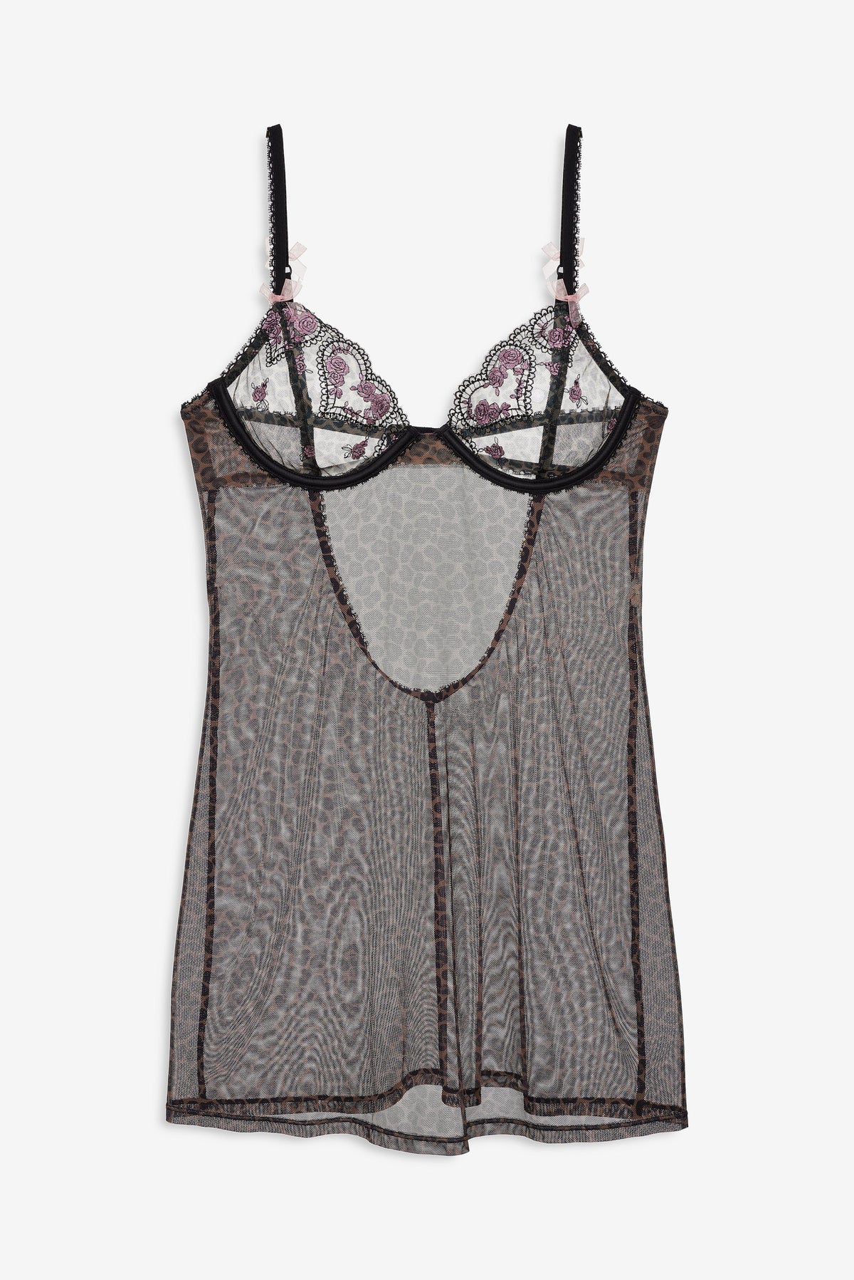 Cheetah Hearts Slip Dress - Black