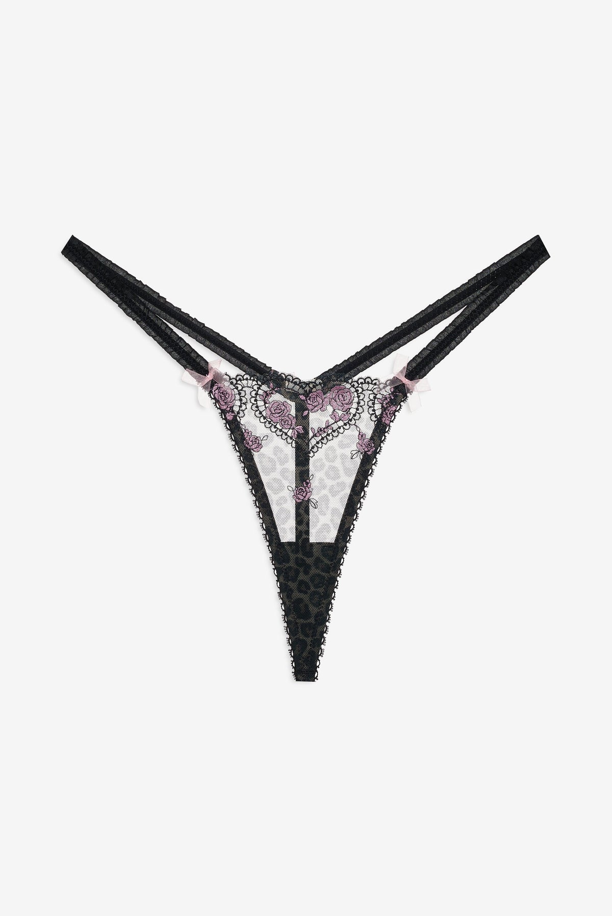 Cheetah Hearts Thong Panty - Black