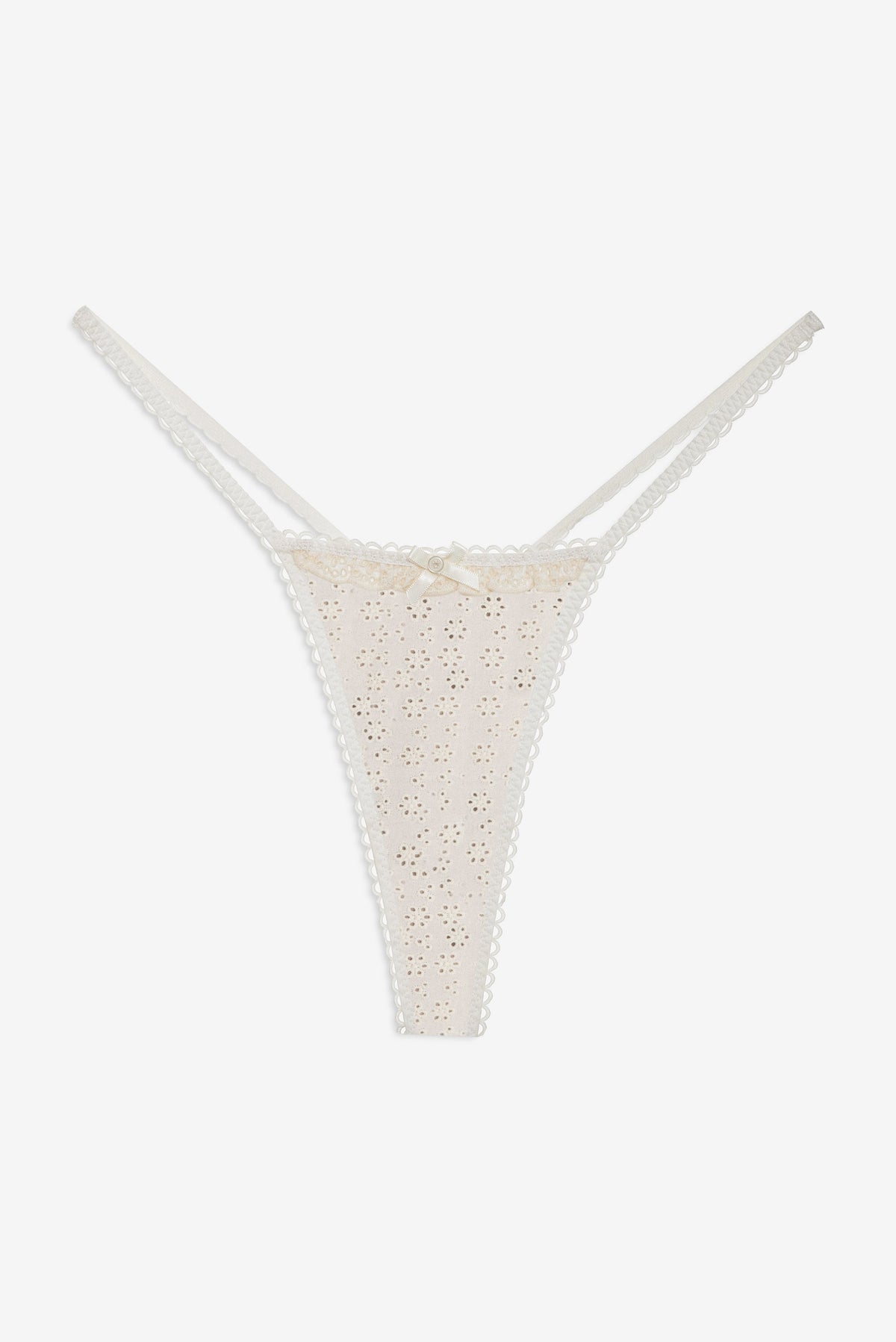 Eyelet Rose Thong Panty - Off White