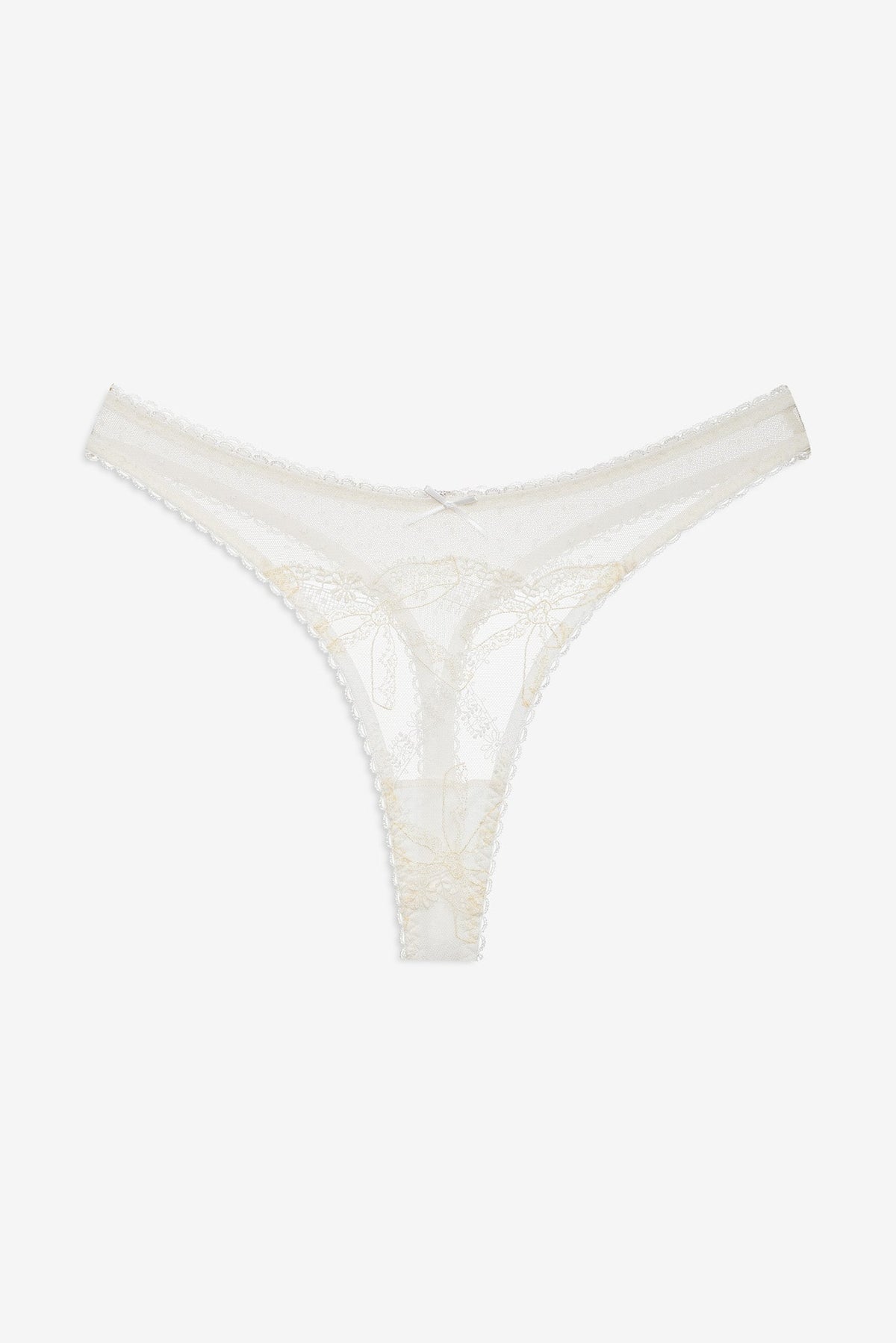 Chantilly Bows Thong Panty - Tan