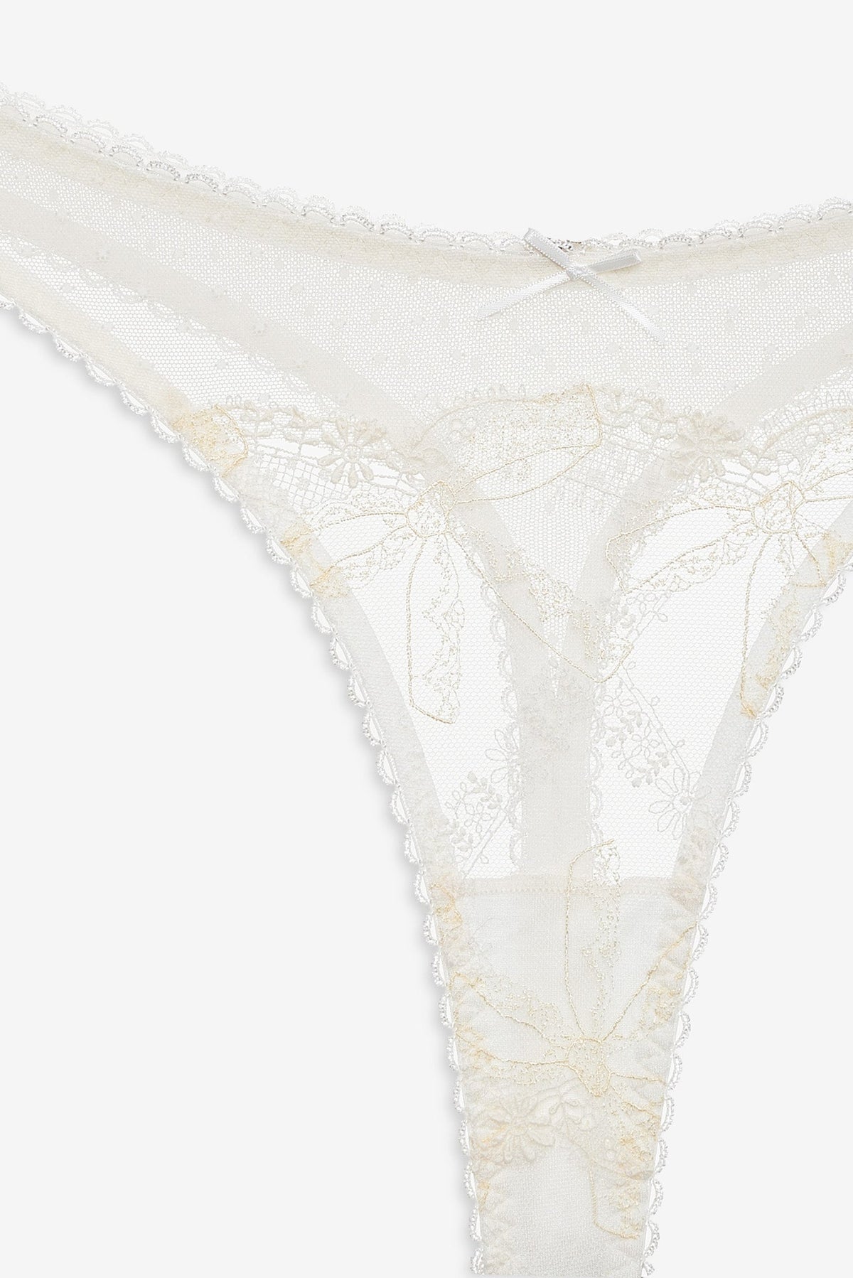 Chantilly Bows Thong Panty - Tan