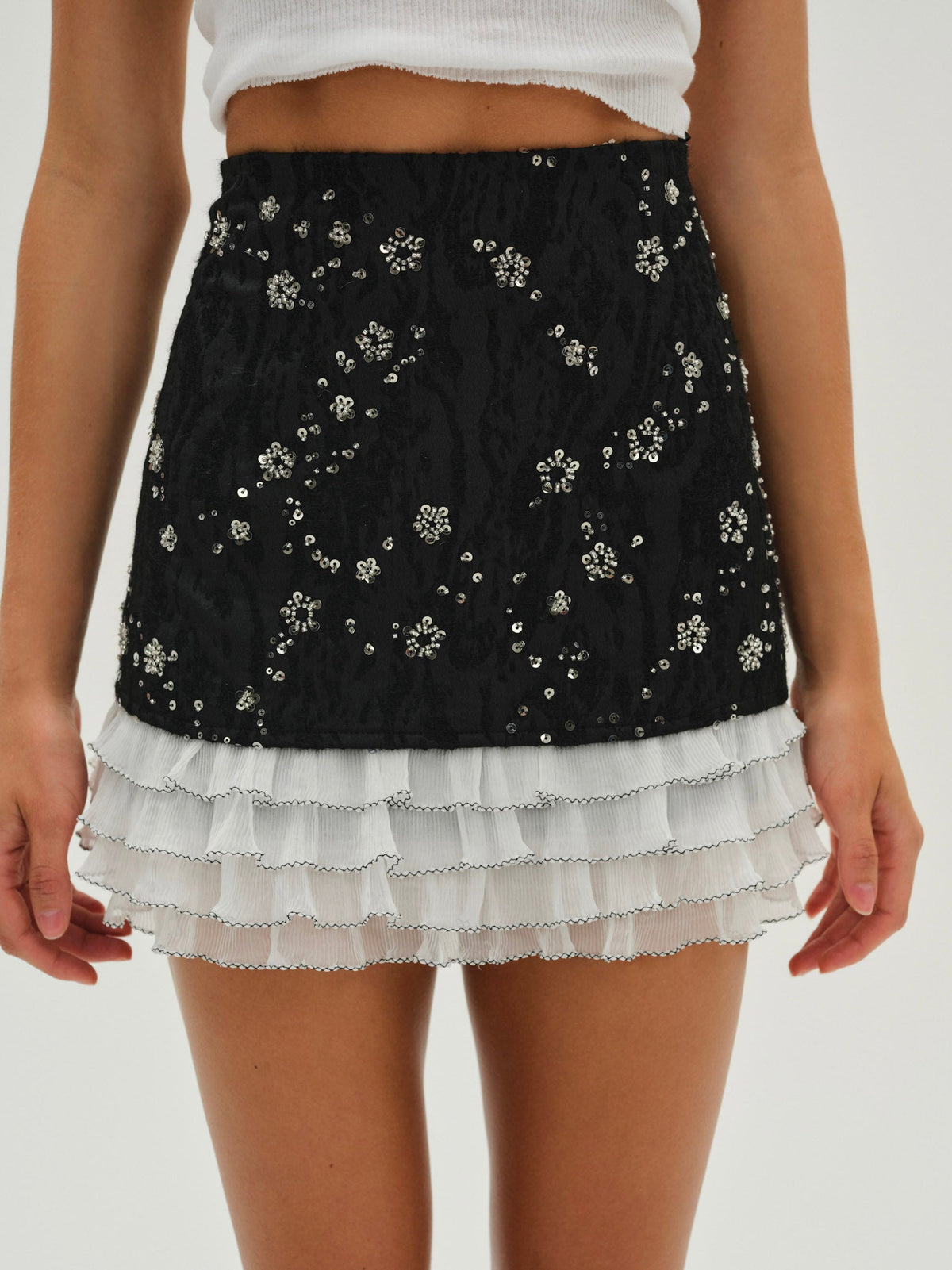 Snowy Jacquard Mini Skirt - Black