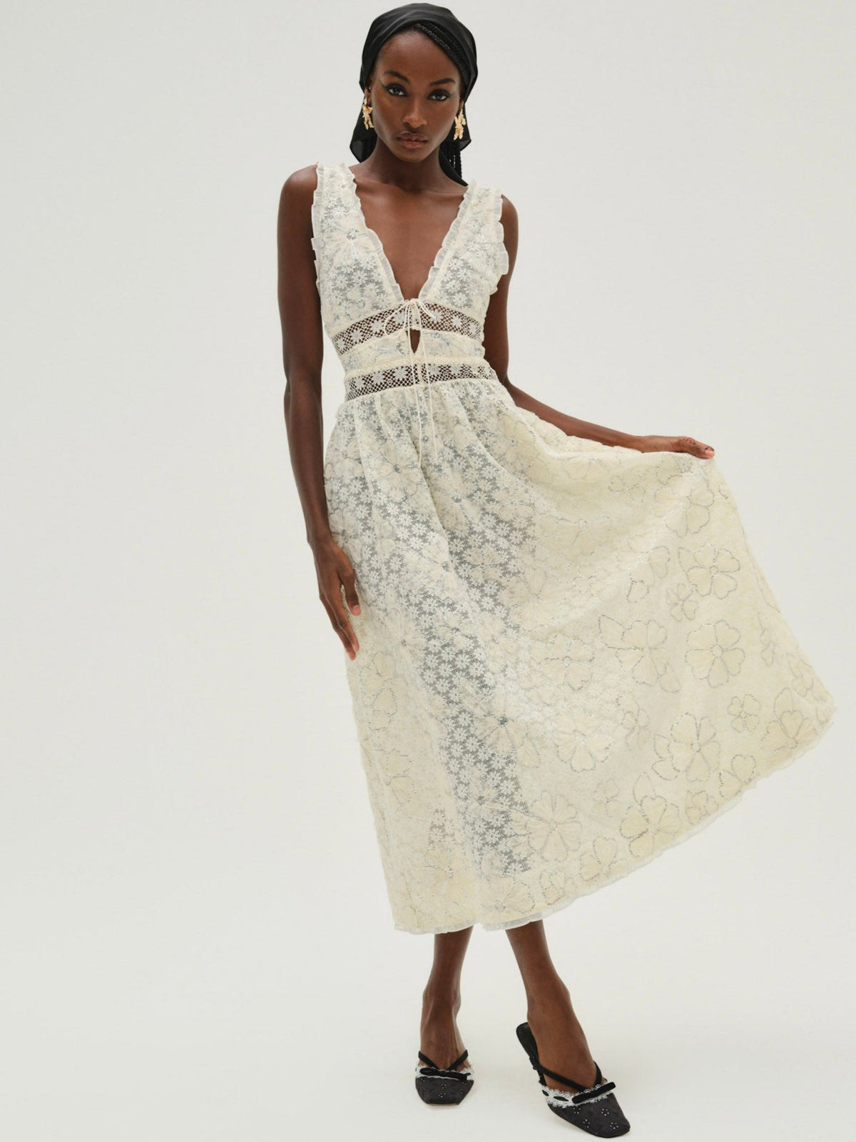 Snowflake Daisy Midi Dress - Cream