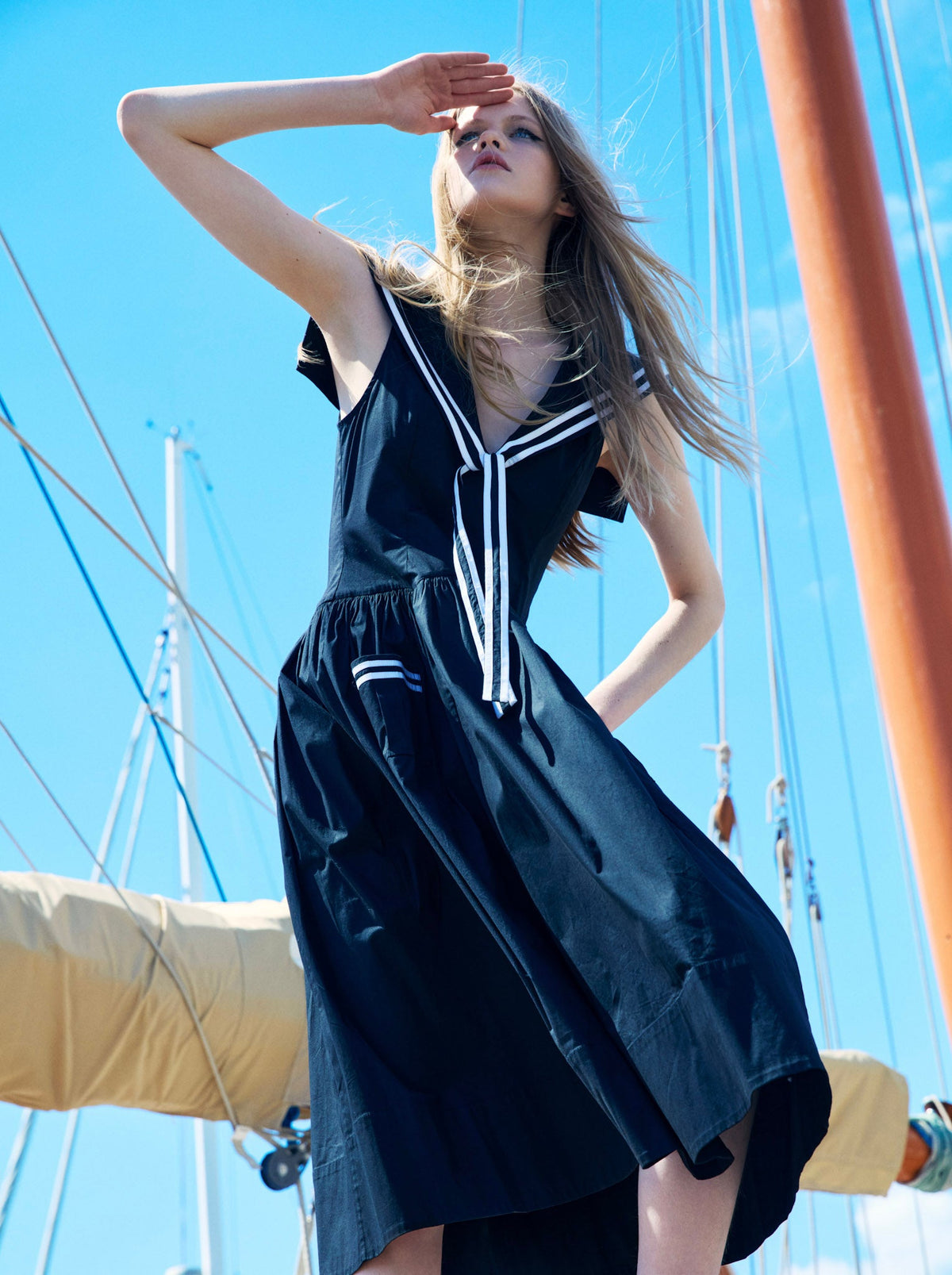Helena Poplin Collared Midi Dress - Black