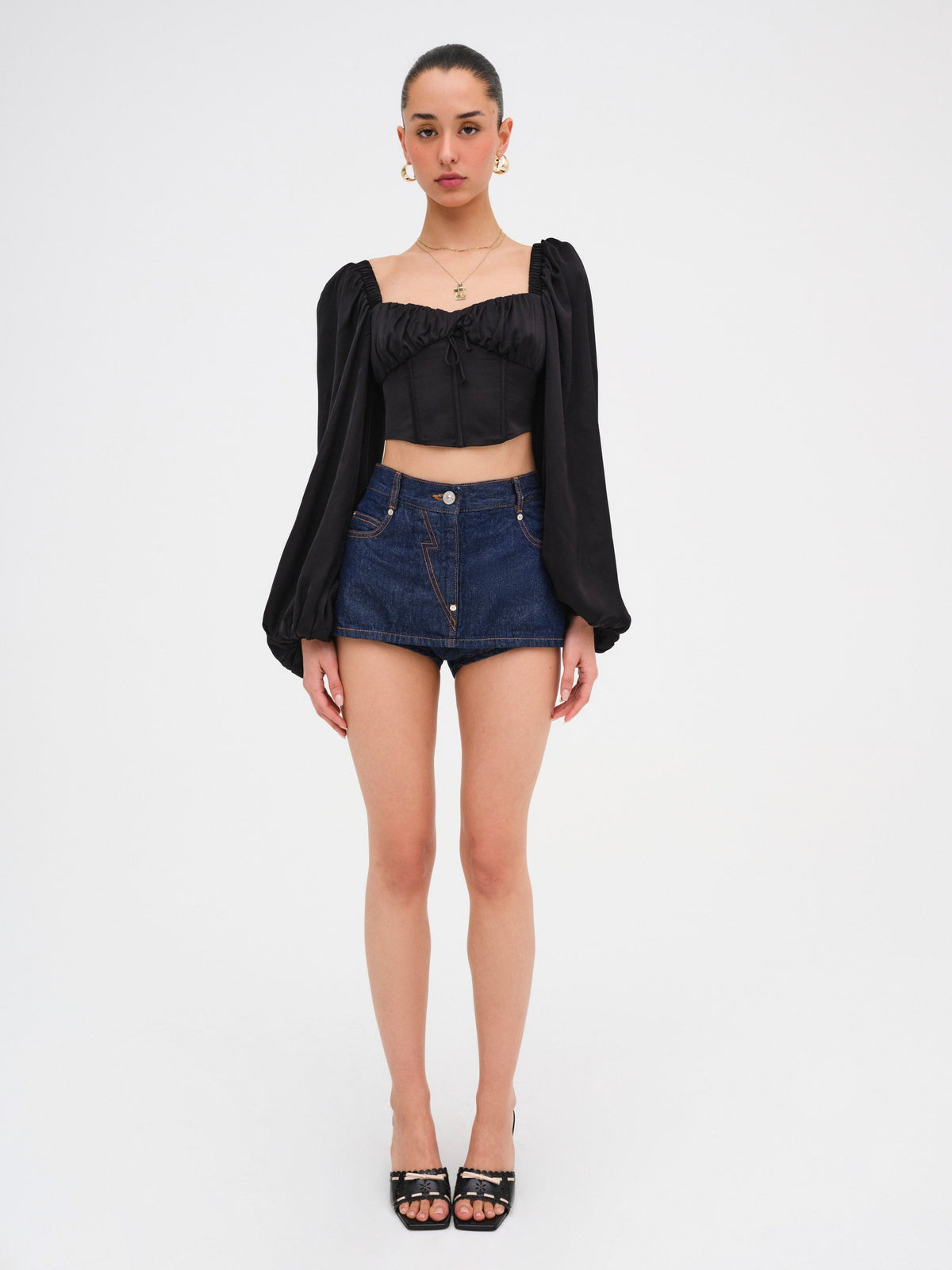 Kat Long Sleeve Corset Top - Black
