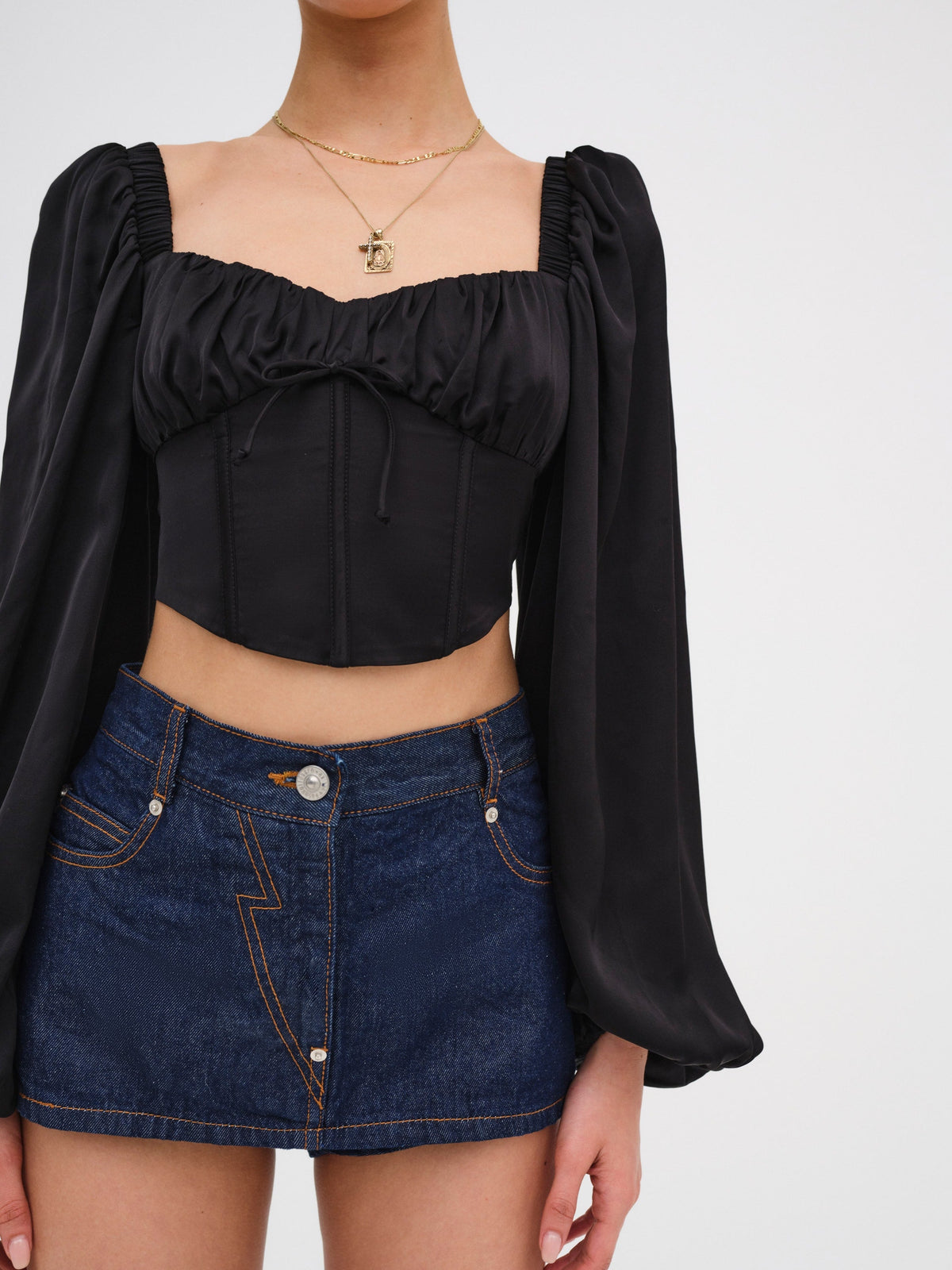 Kat Long Sleeve Corset Top - Black