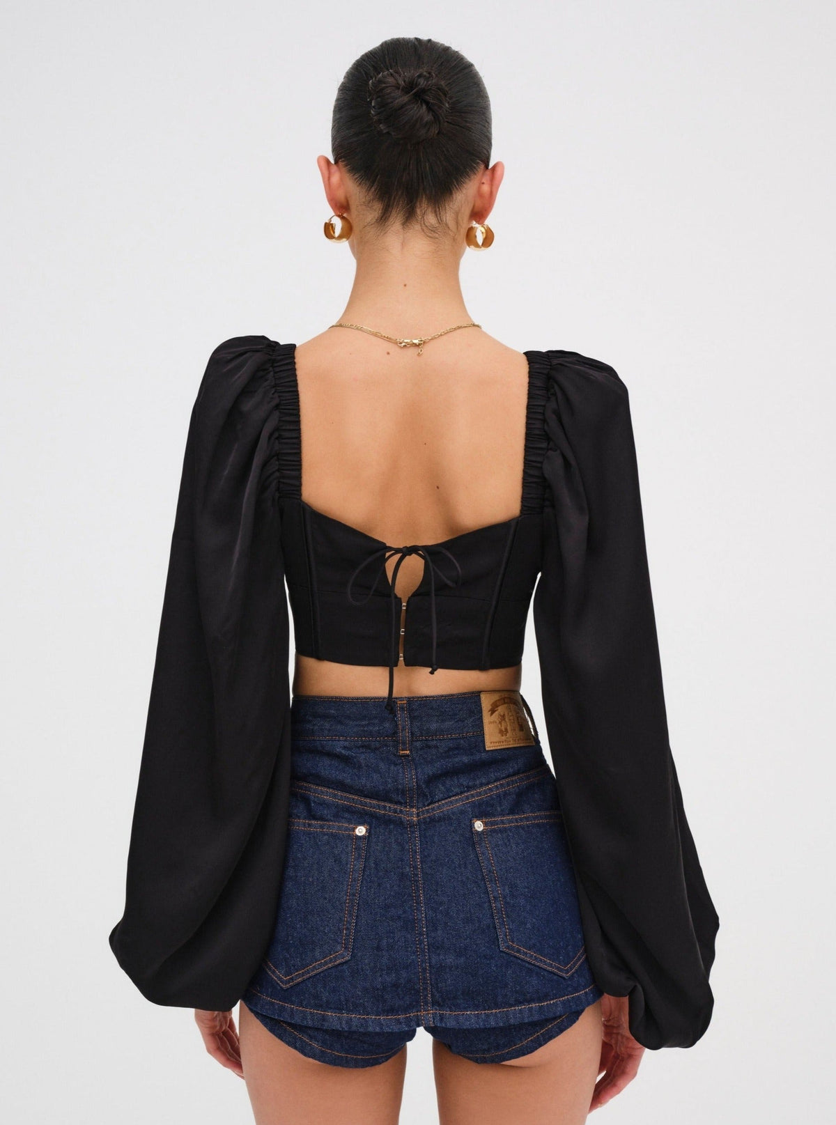 Kat Long Sleeve Corset Top - Black
