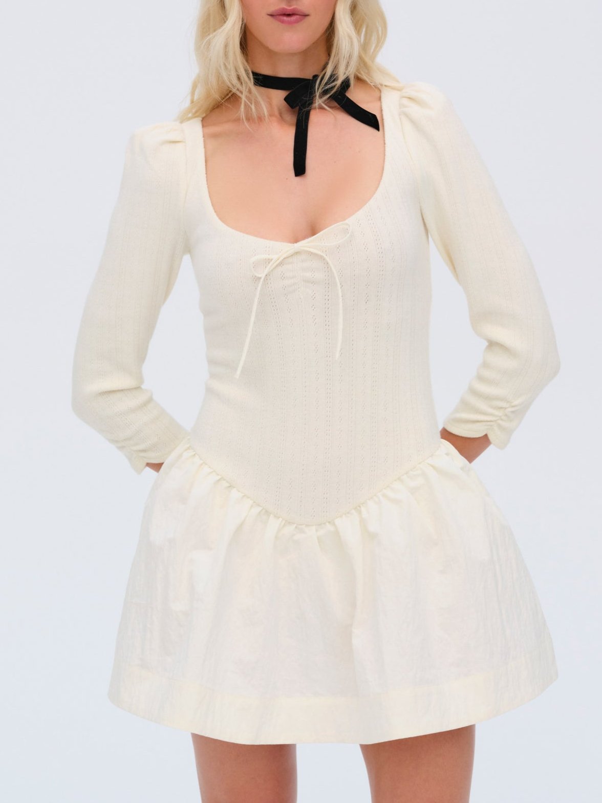 Aliyah Pointelle Mini Dress - Cream
