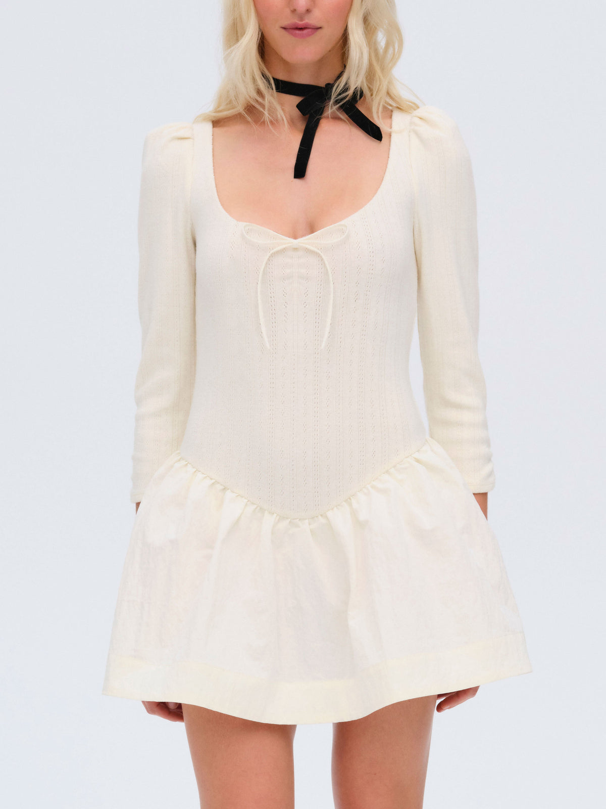 Aliyah Pointelle Mini Dress - Cream