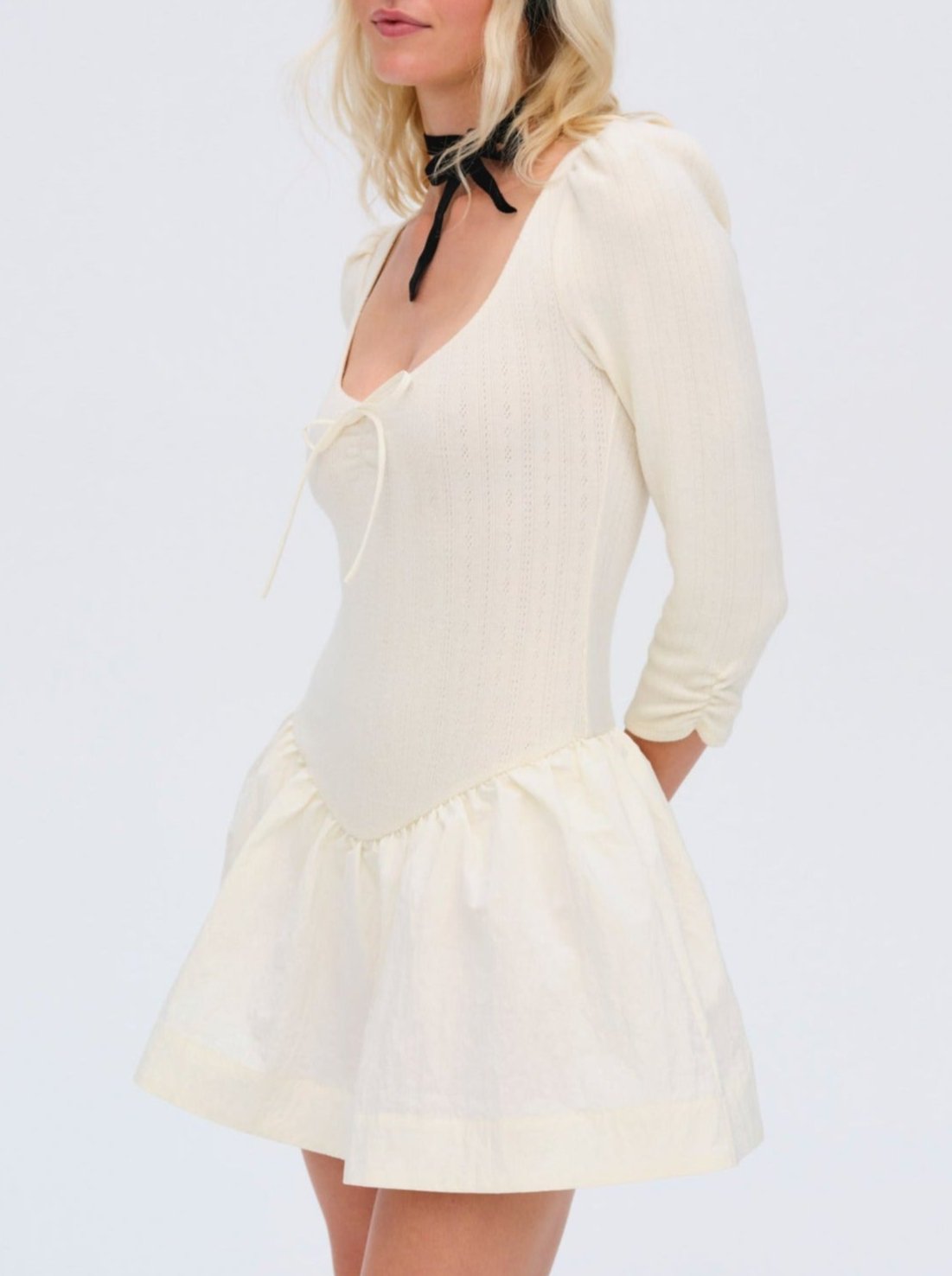 Aliyah Pointelle Mini Dress - Cream