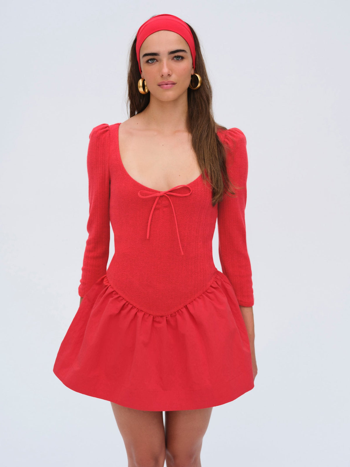 Aliyah Pointelle Mini Dress - Red