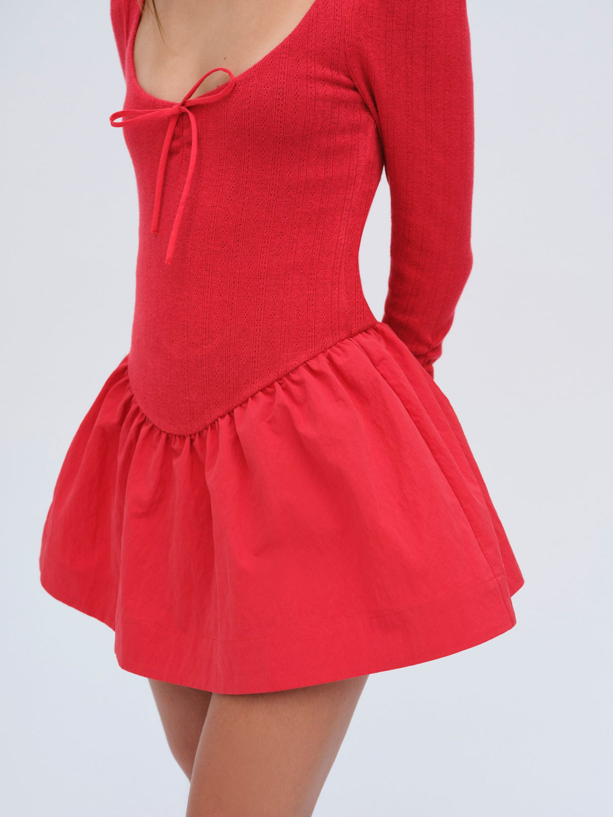 Aliyah Pointelle Mini Dress - Red