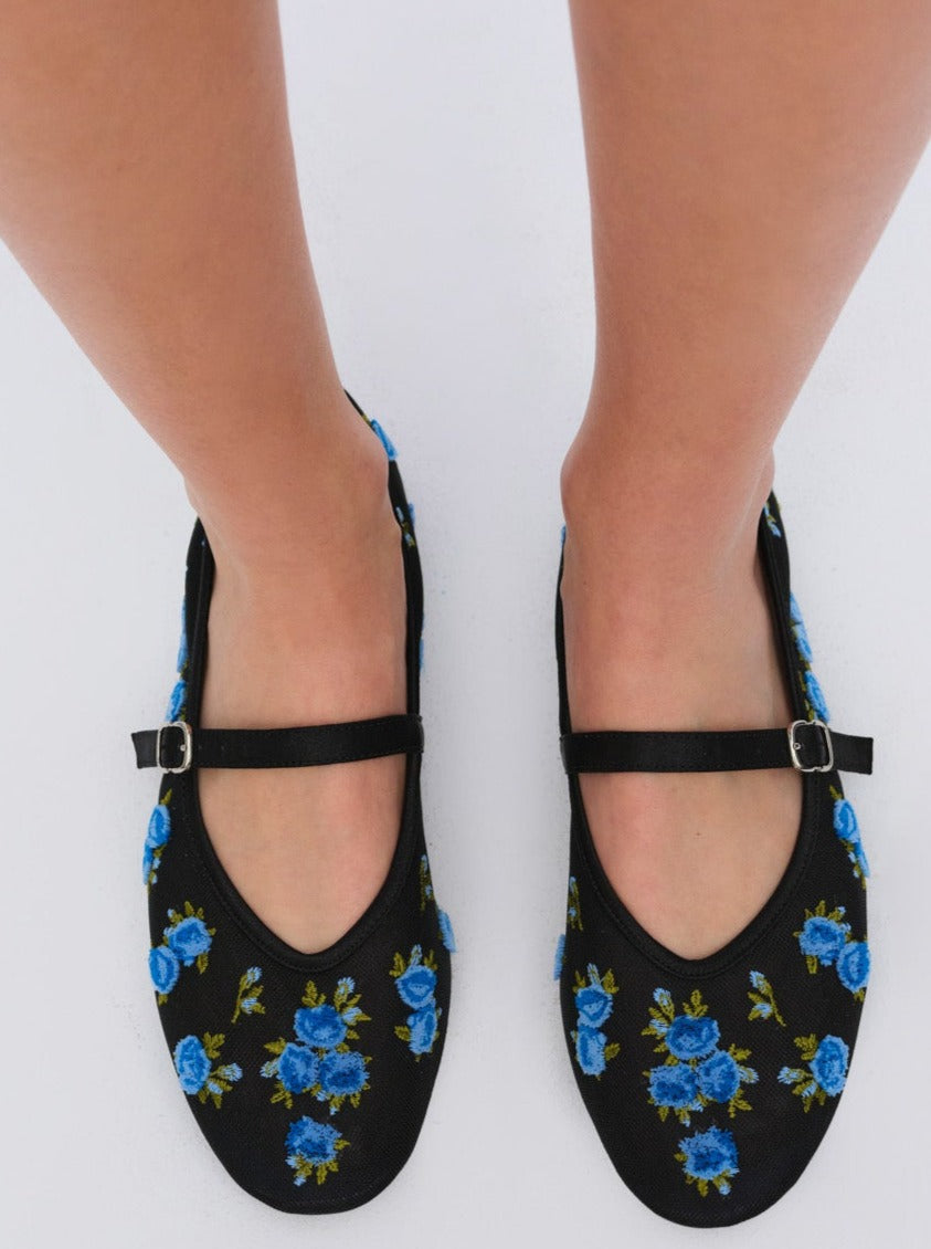 Evelyne Embroidered Ballet Flat - Black