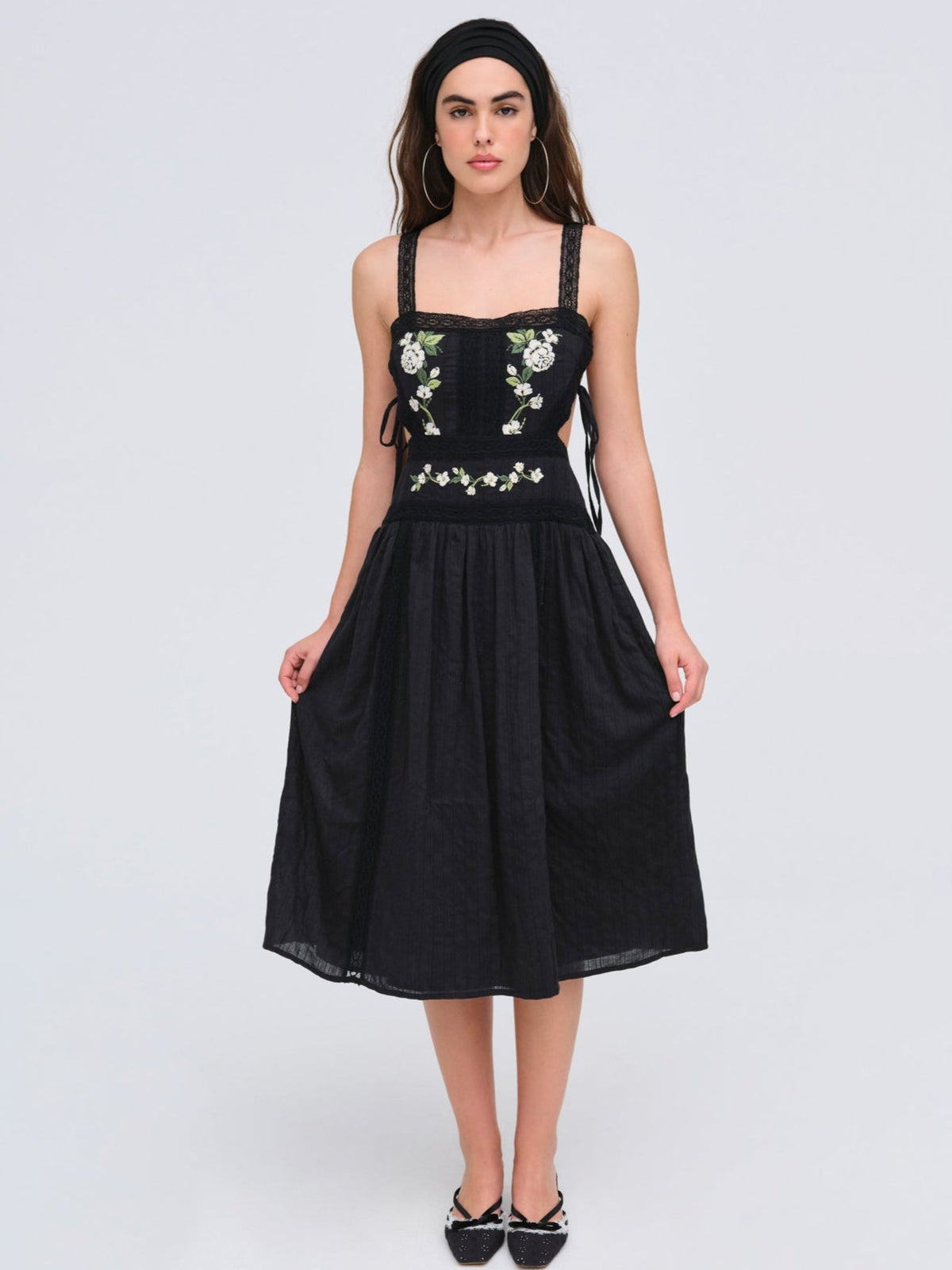 Jolene Embroidered Midi Dress - Black