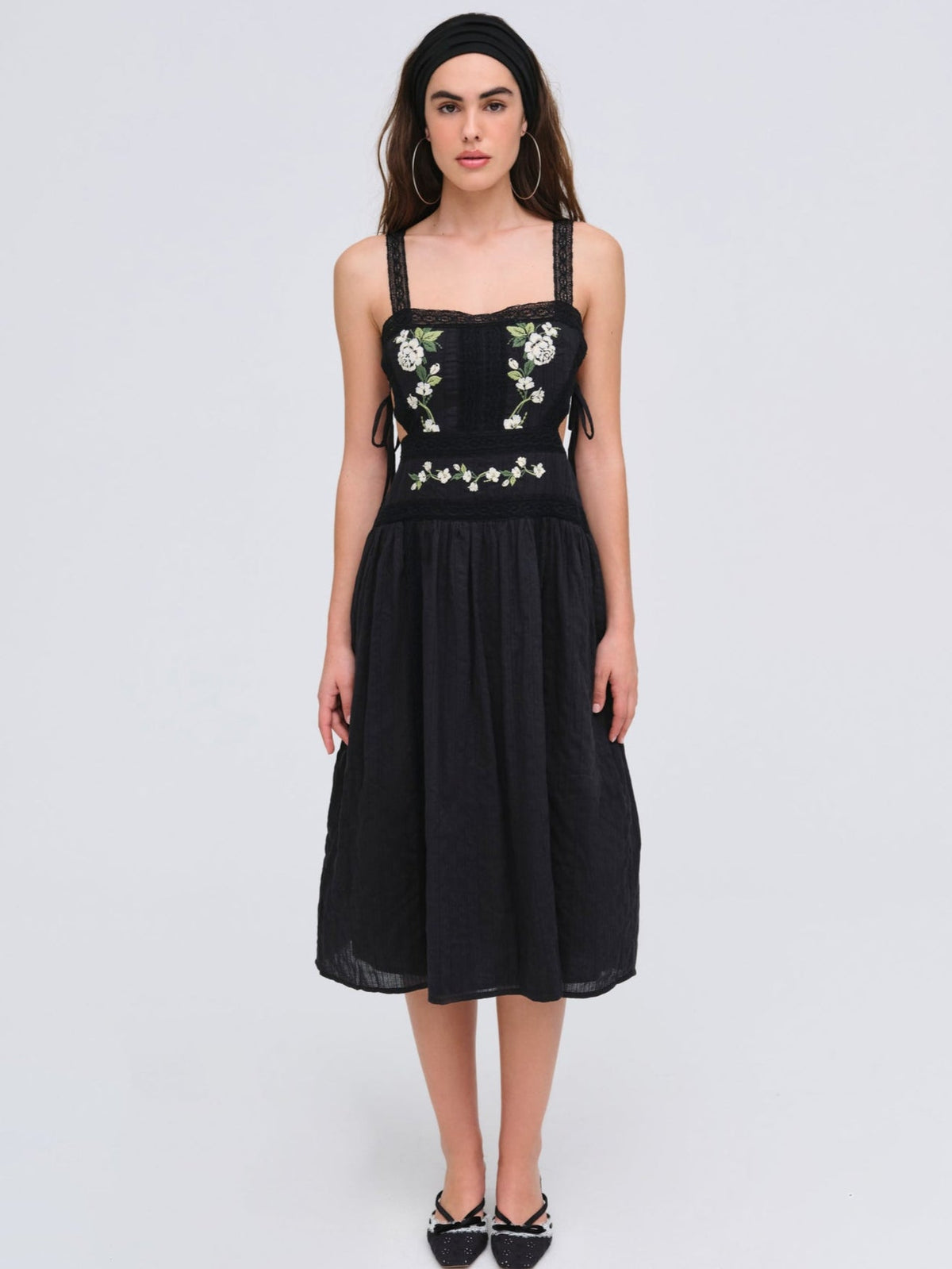 Jolene Embroidered Midi Dress - Black