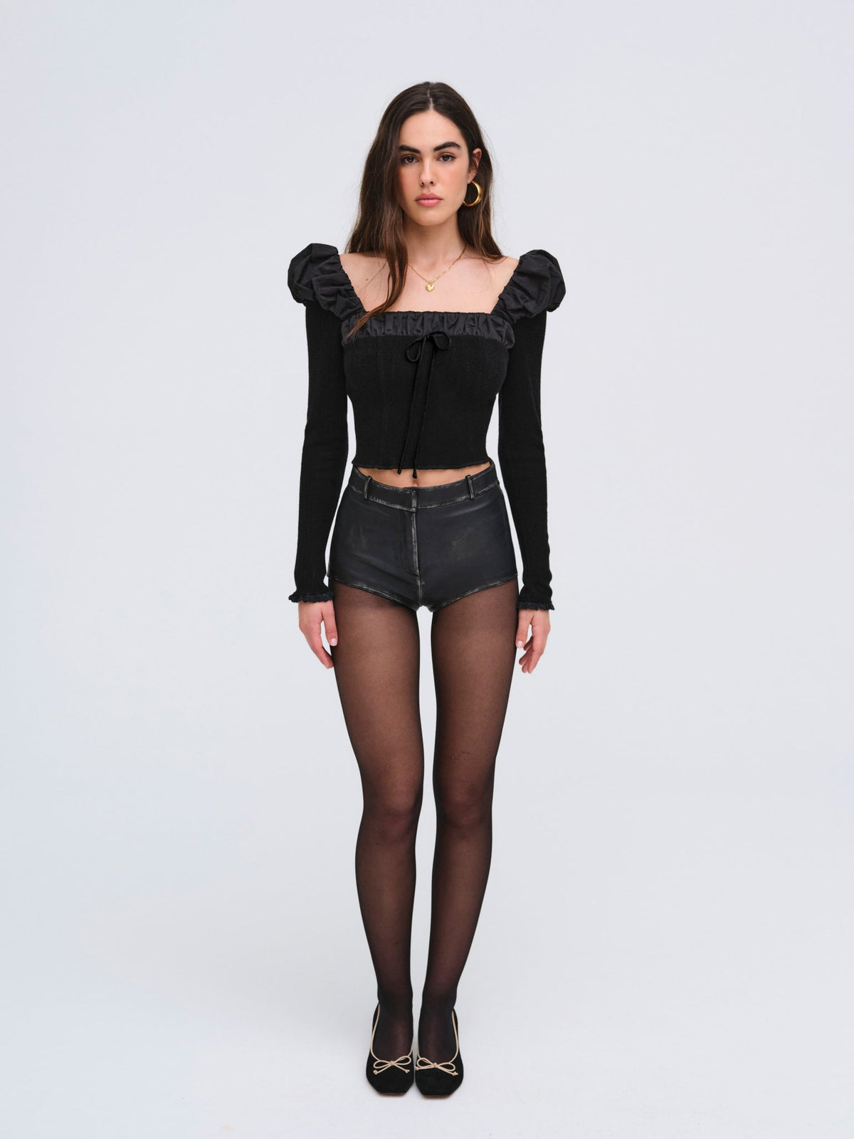 Aliyah Pointelle Top - Black