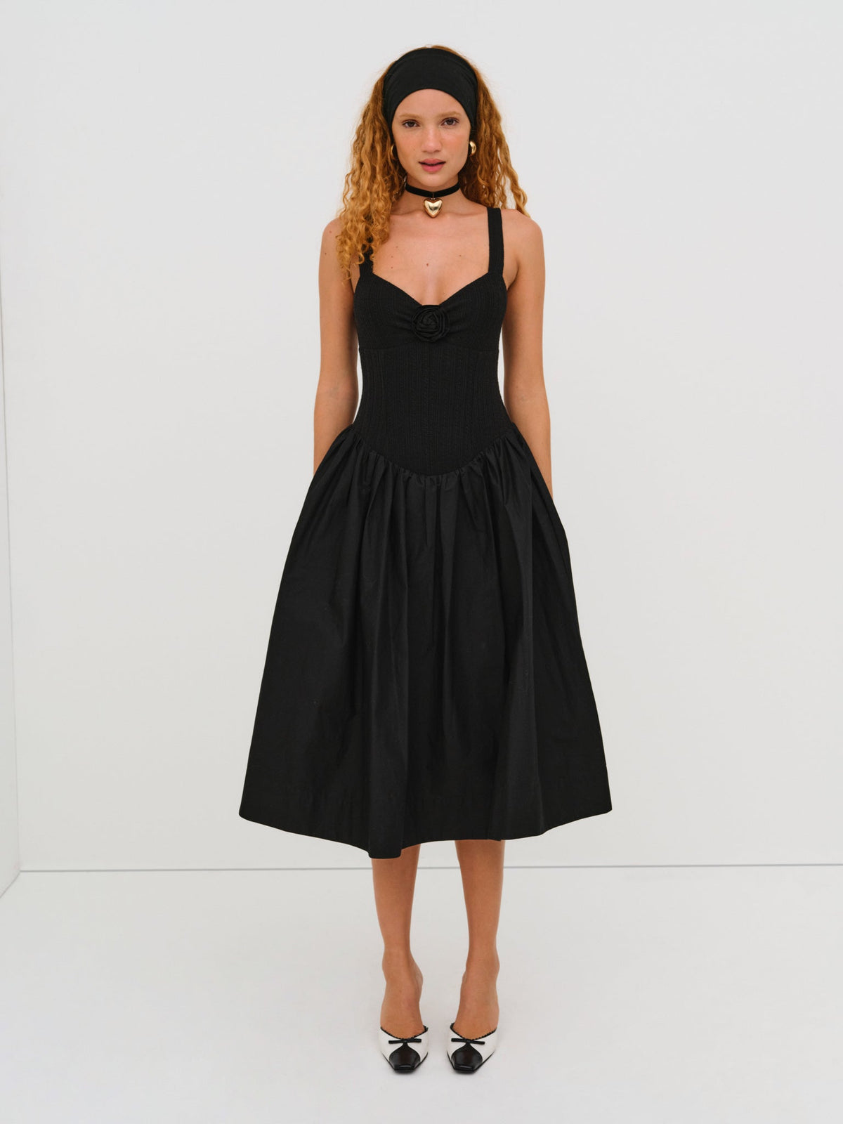 Billie Pointelle Midi Dress - Black