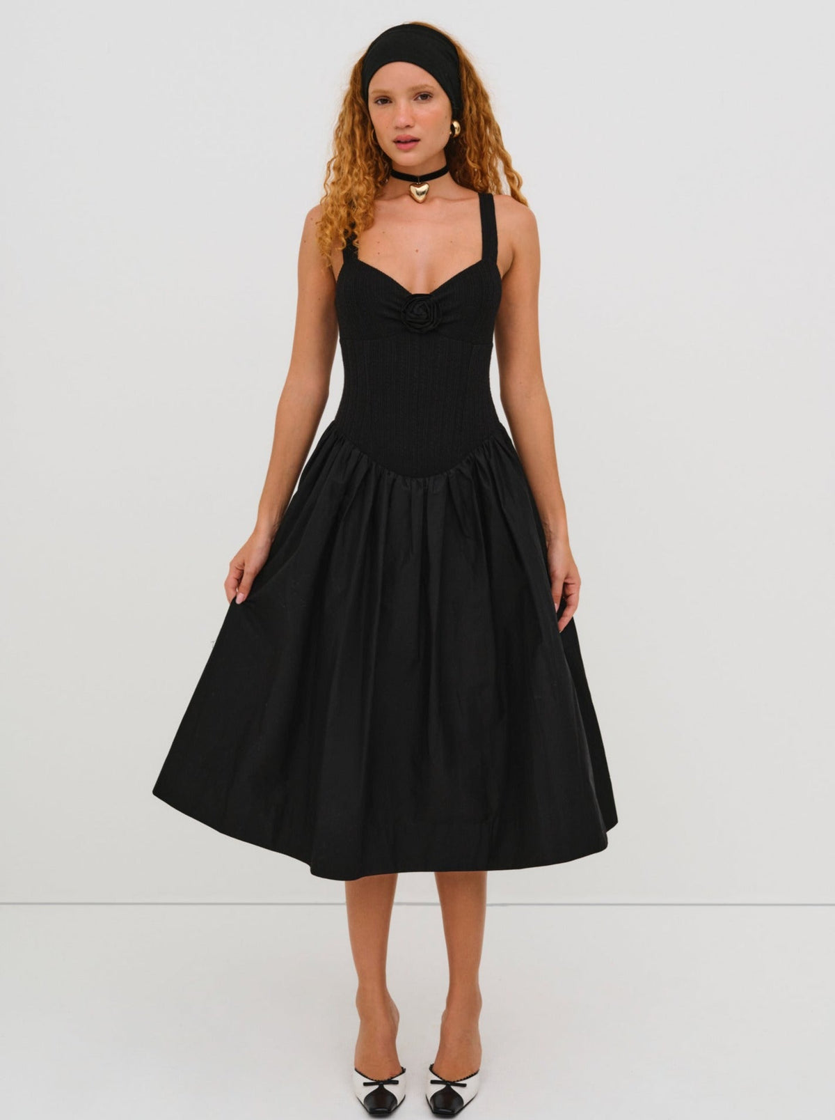 Billie Pointelle Midi Dress - Black
